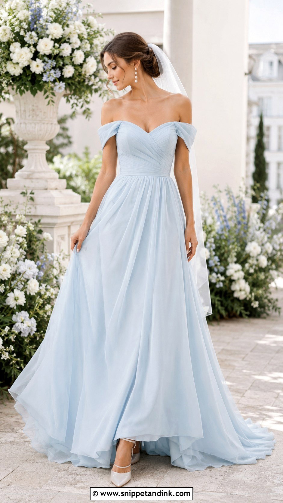 Light Blue Off Shoulder Wedding Dress - Snippet and Ink - 30 Light Blue Wedding Dress Ideas