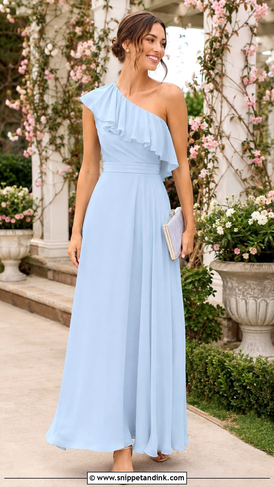 Light Blue Ruffle Neck Maid of Honor Dress - Snippet and Ink - 20 Light Blue Maid of Honor Dress Ideas