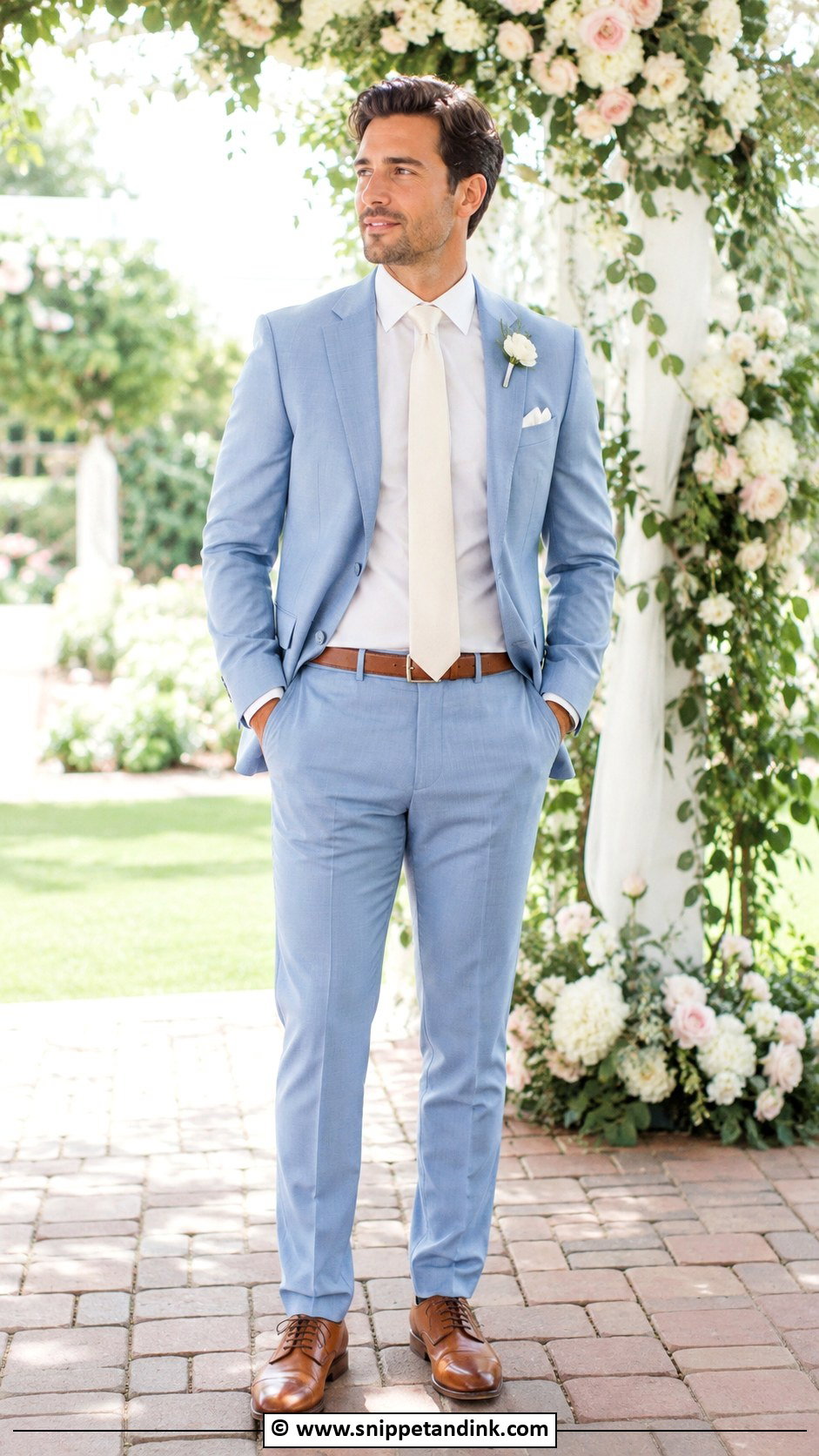 Light Blue Suit With Tan Shoes - Snippet and Ink - 30 Blue Suit Wedding Ideas