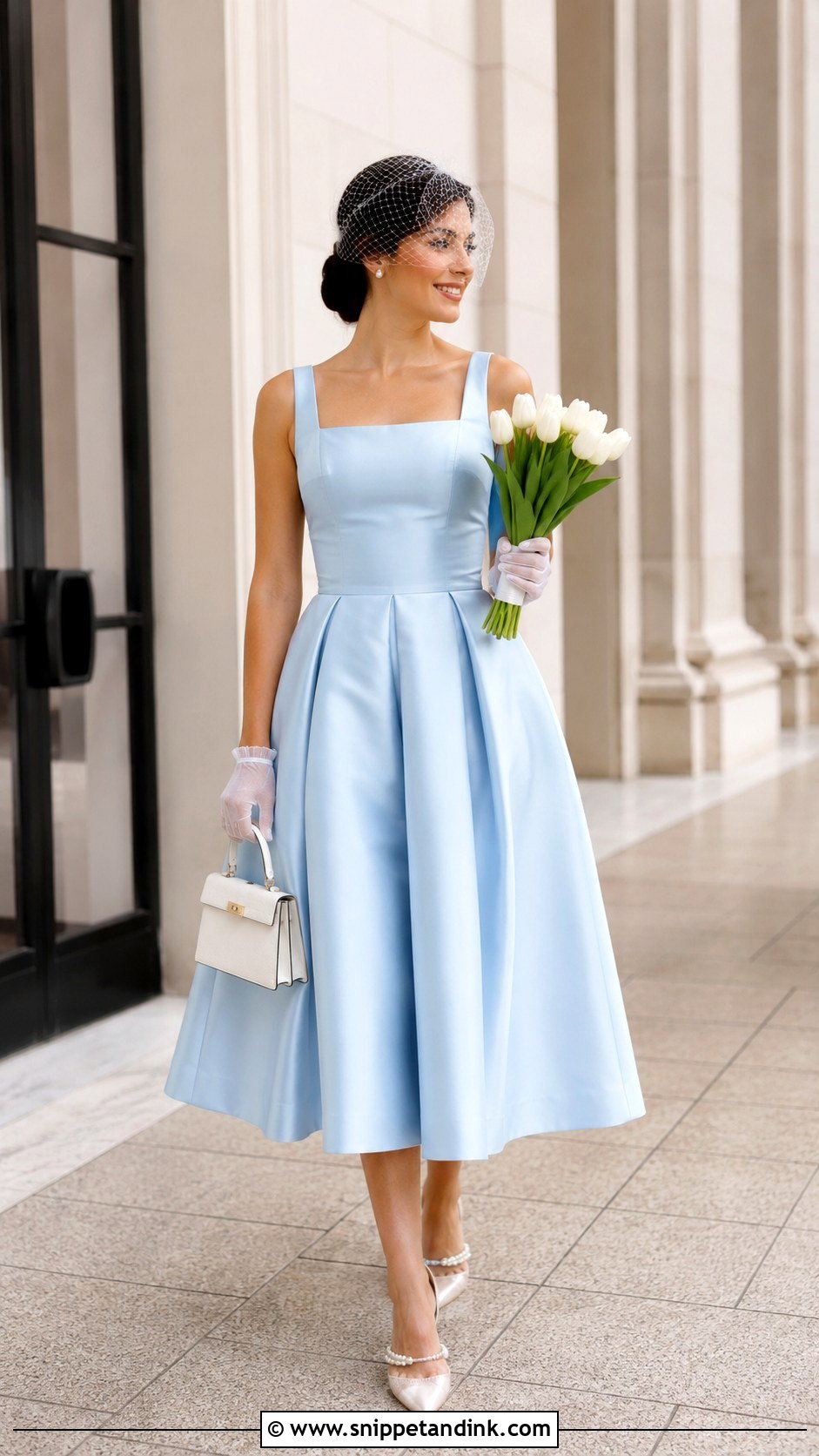 Light Blue Tea Length Bridal Dress - Snippet and Ink - 20 Blue Bridal Ideas