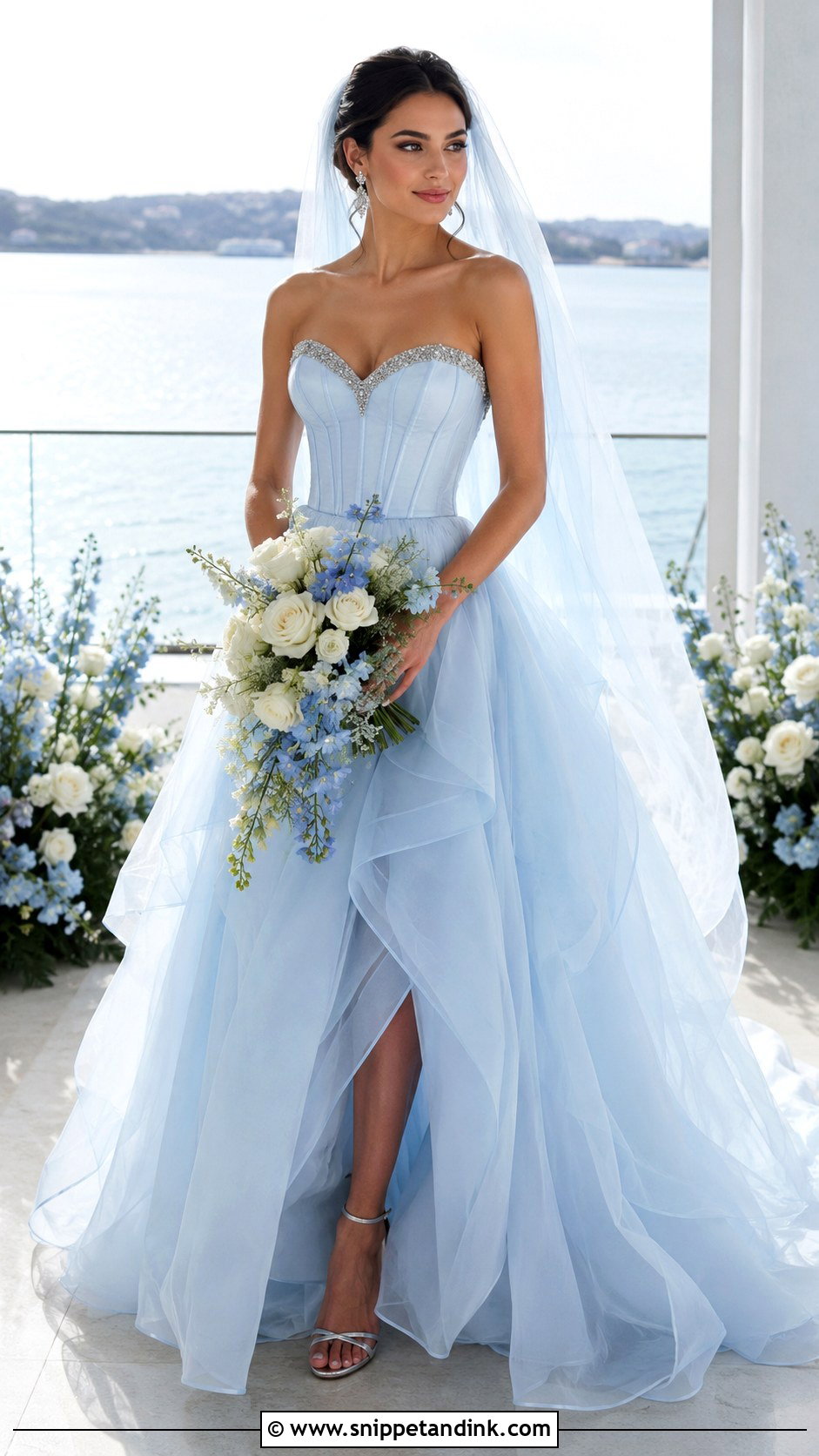 Light Blue Wedding Dress With Silver Heels - Snippet and Ink - 20 Colorful Wedding Dresses