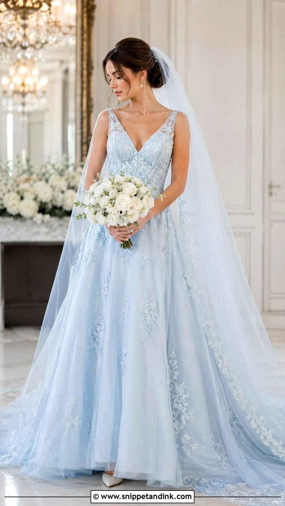 Light Blue Wedding Dress With Veil - Snippet and Ink - 30 Light Blue Wedding Dress Ideas