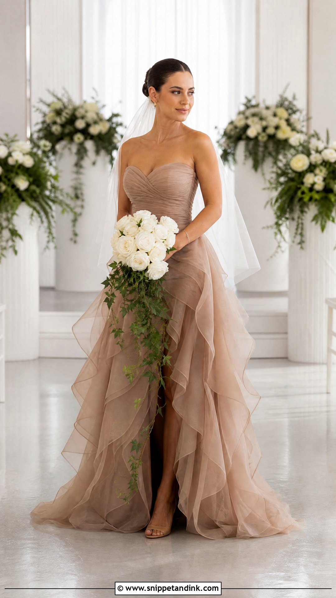 Light Cocoa Ruffle Wedding Dress - Snippet and Ink - 20 Light Brown Wedding Dress Ideas
