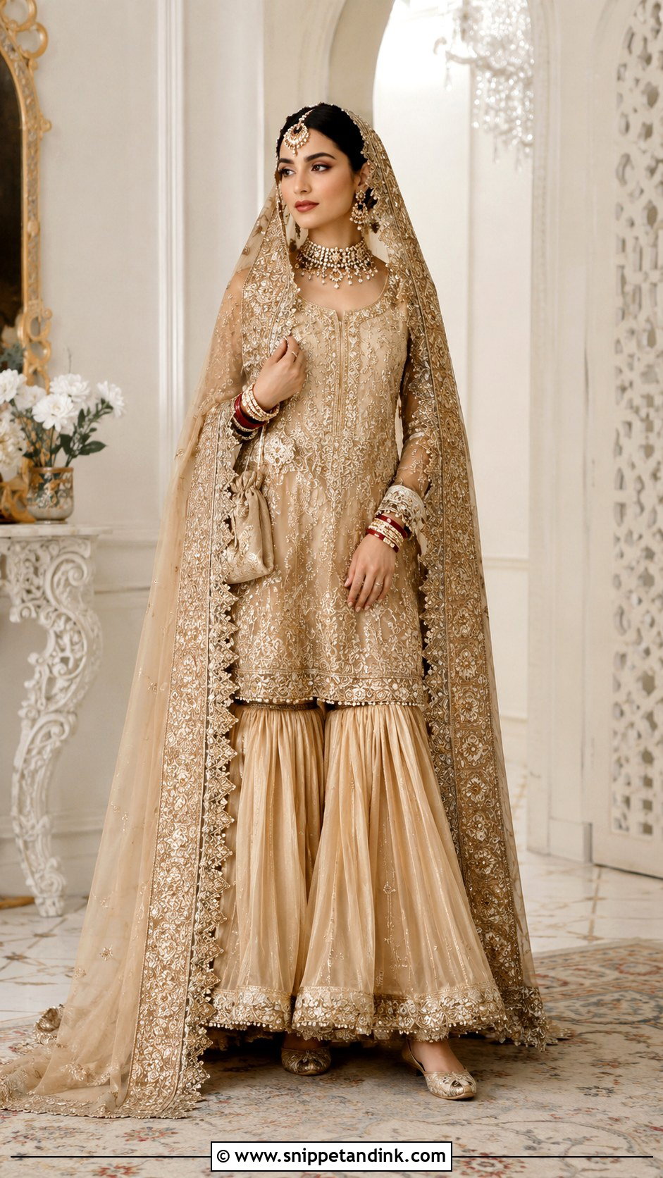 Light Gold Nikah Farshi Gharara Outfit - Snippet and Ink - 25 Nikah Outfit Muslim Pakistani Bridal Ideas