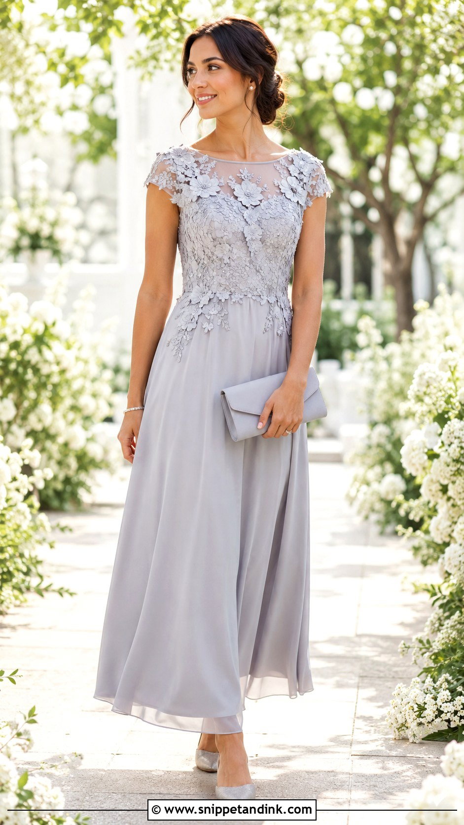 Light Gray Floral Applique Gown - Snippet and Ink - 20 Gray Gown for Principal Sponsors Ideas