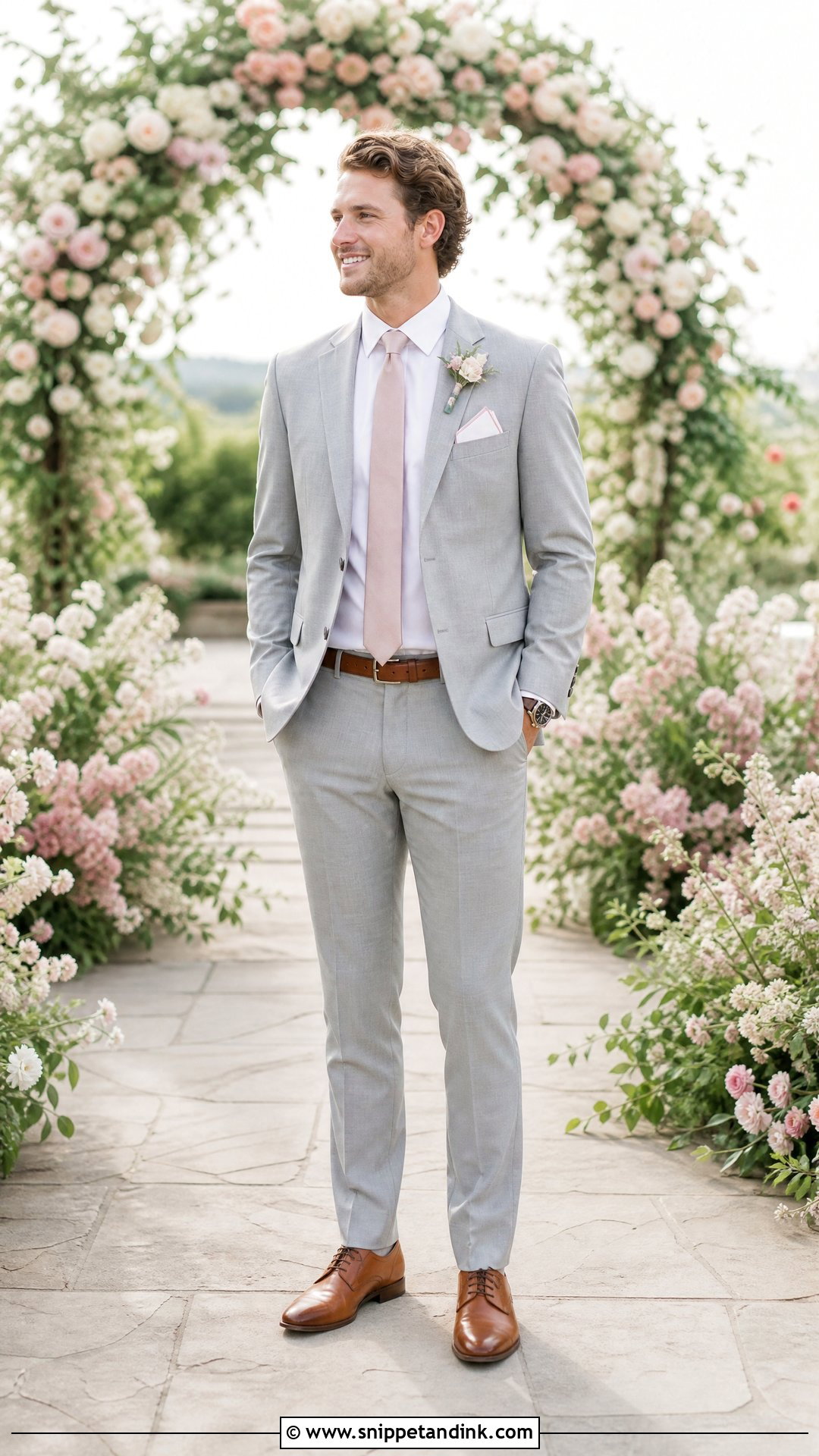 Light Gray Suit With Blush Wedding Tie - Snippet and Ink - 20 Wedding Tie Ideas