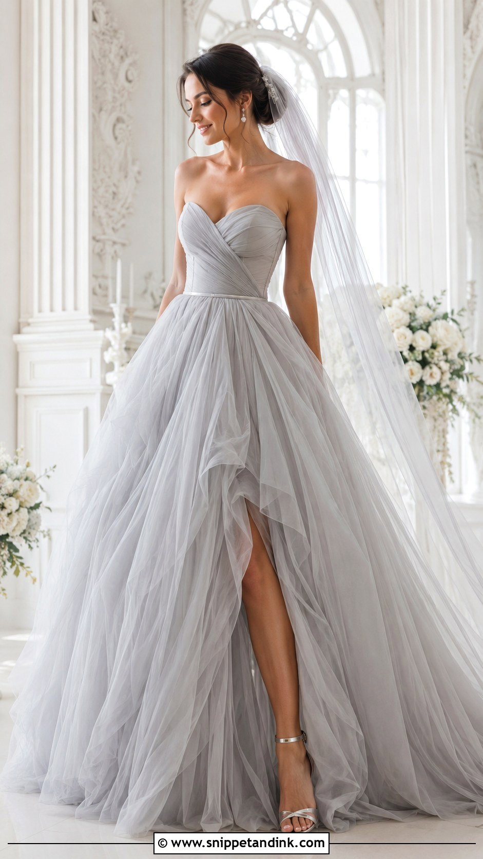 Light Gray Tulle Ball Gown Wedding Dress - Snippet and Ink - 25 Gray Wedding Dress Ideas