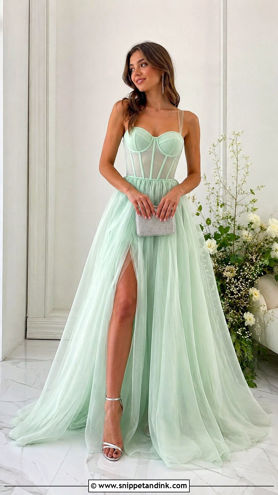 Light Green Ball Gown With Silver Accessories - Snippet and Ink - 20 Green Ball Gown Dress Ideas