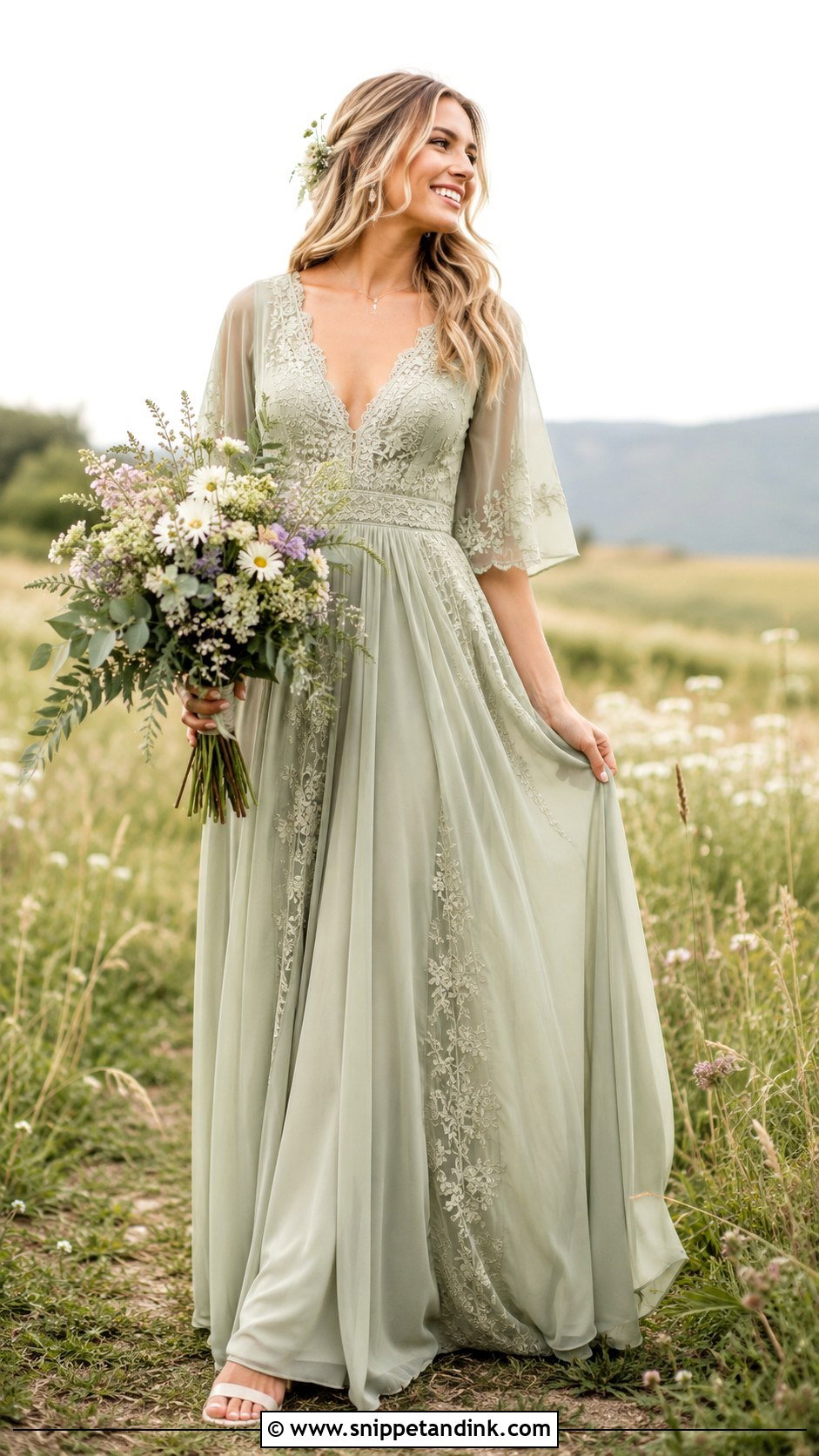 Light Green Boho Wedding Dress - Snippet and Ink - 25 Light Green Wedding Dress Ideas