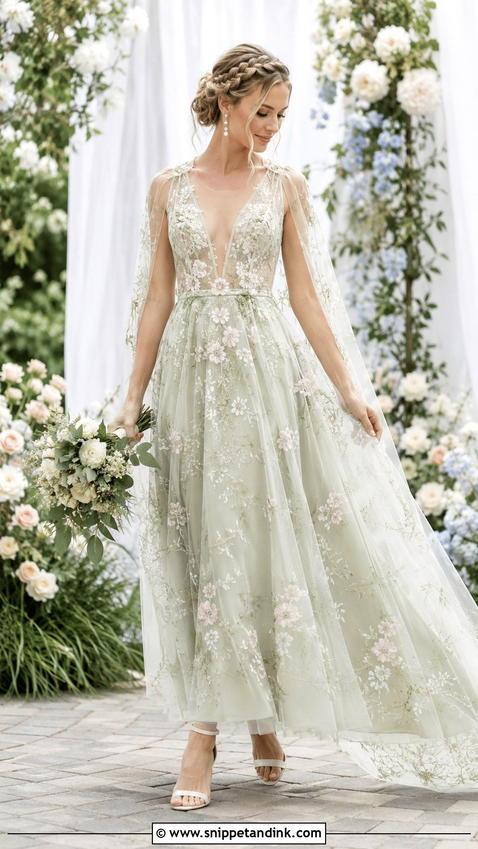 Light Green Bridal Dress With Floral Embroidery - Snippet and Ink - 25 Green Bridal Dress Ideas