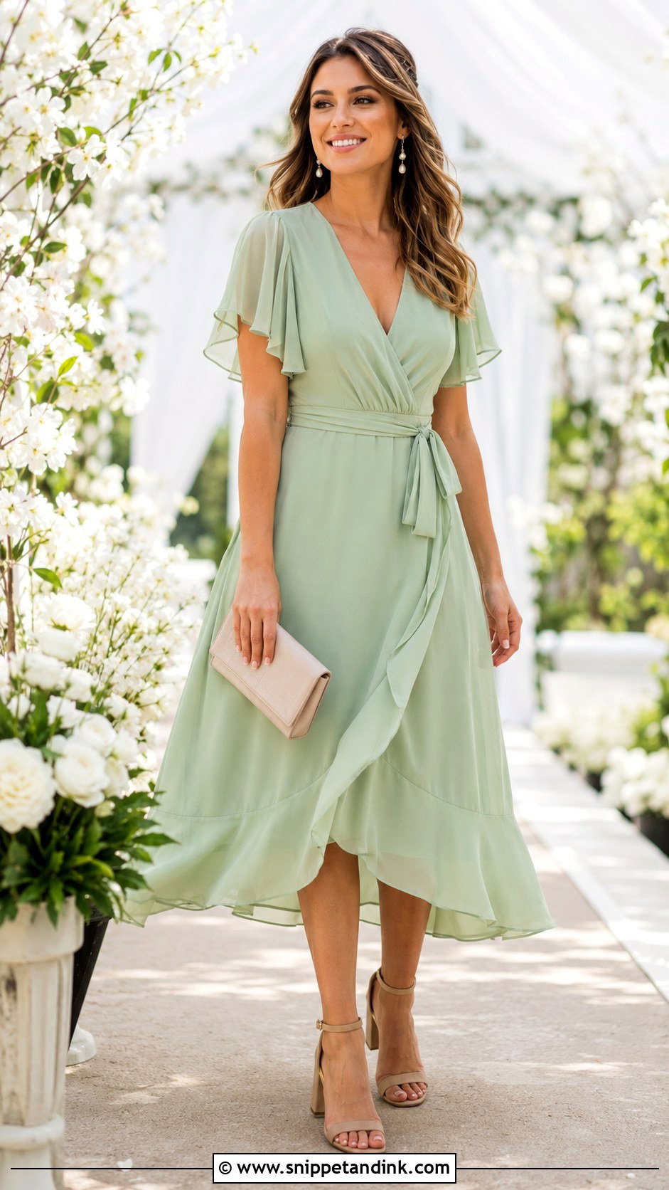 Light Green Chiffon Midi Dress Outfit - Snippet and Ink - 25 Light Green Dress Outfit Wedding Ideas
