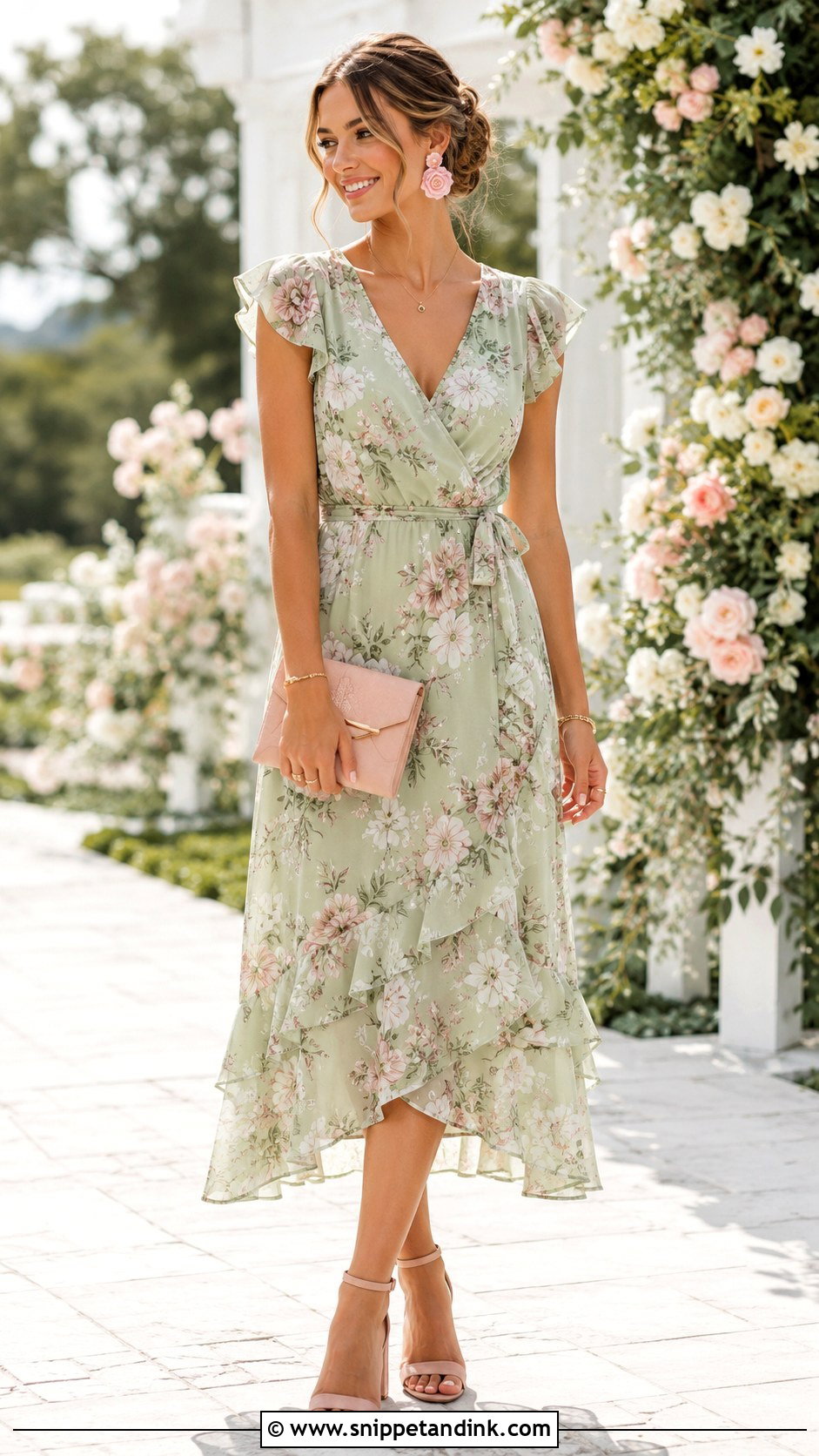 Light Green Dress With Blush Accessories Outfit - Snippet and Ink - 25 Light Green Dress Outfit Wedding Ideas