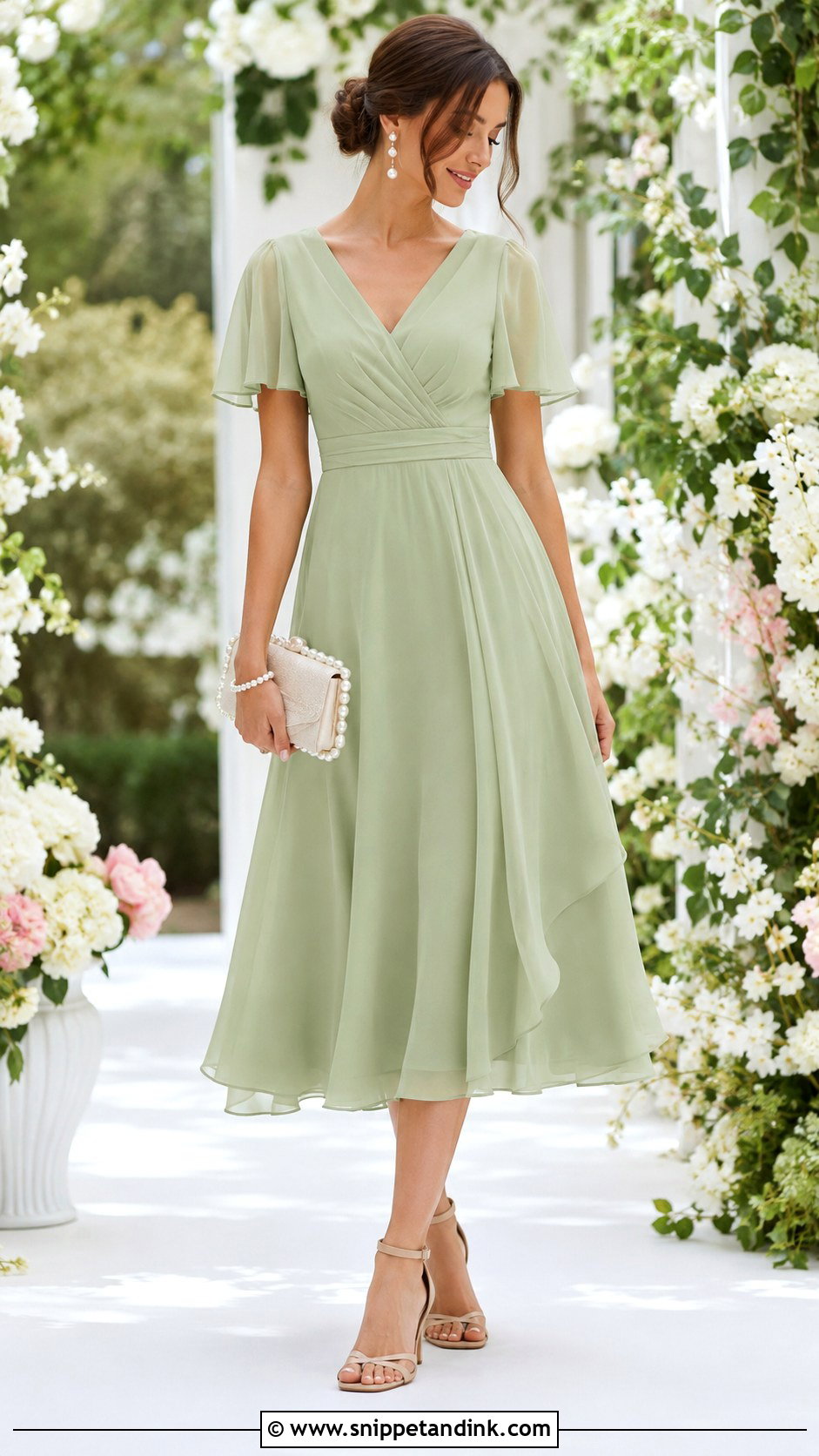 Light Green Dress With Pearl Accessories Outfit - Snippet and Ink - 25 Light Green Dress Outfit Wedding Ideas