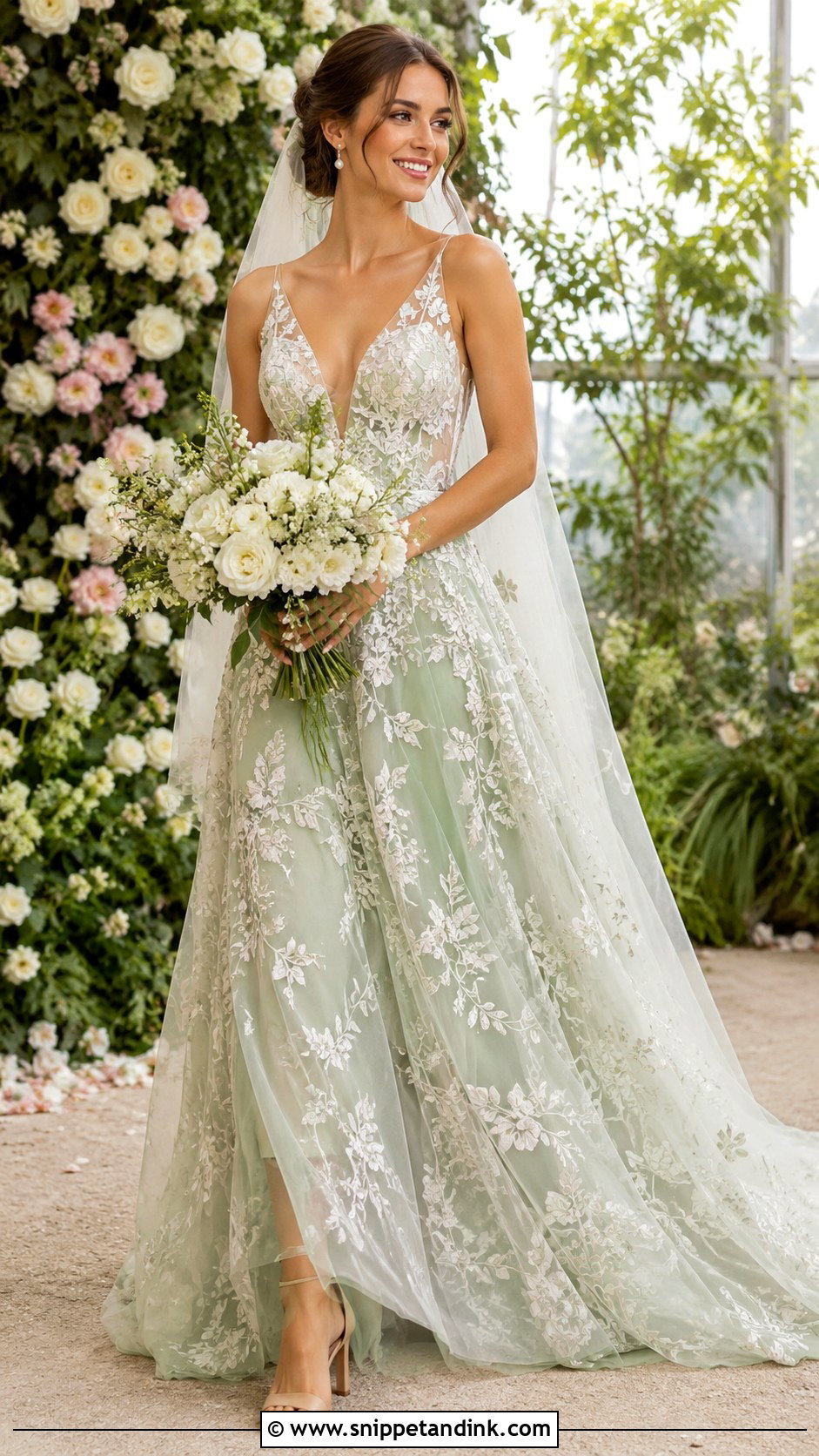 Light Green Floral Embroidered Wedding Dress - Snippet and Ink - 25 Light Green Wedding Dress Ideas