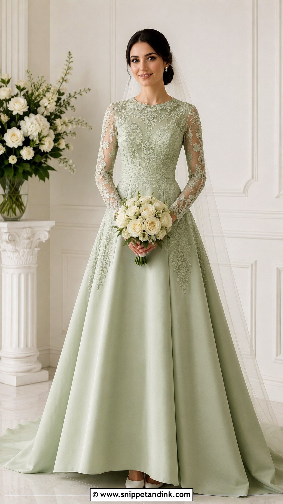 Light Green Long Sleeve Wedding Dress - Snippet and Ink - 25 Light Green Wedding Dress Ideas