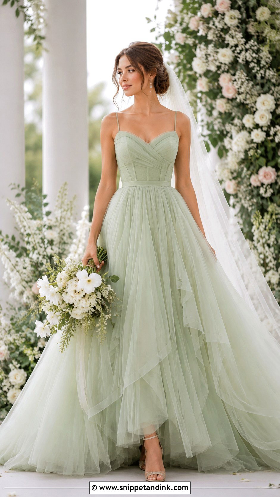 Light Green Tulle Ball Gown Wedding Dress - Snippet and Ink - 25 Light Green Wedding Dress Ideas