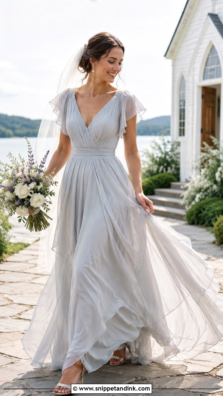 Light Grey Chiffon Wedding Dress - Snippet and Ink - 20 Light Grey Wedding Dress Ideas