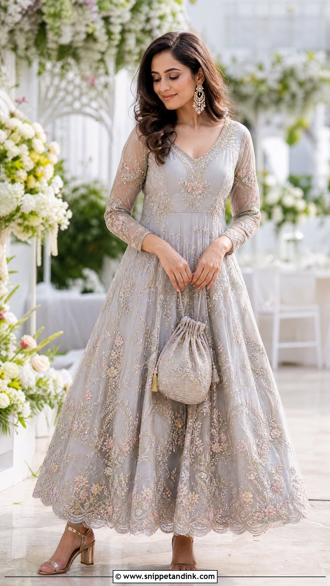Light Grey Embroidered Gown For Engagement - Snippet and Ink - 20 Grey Gown Indian Wedding Ideas