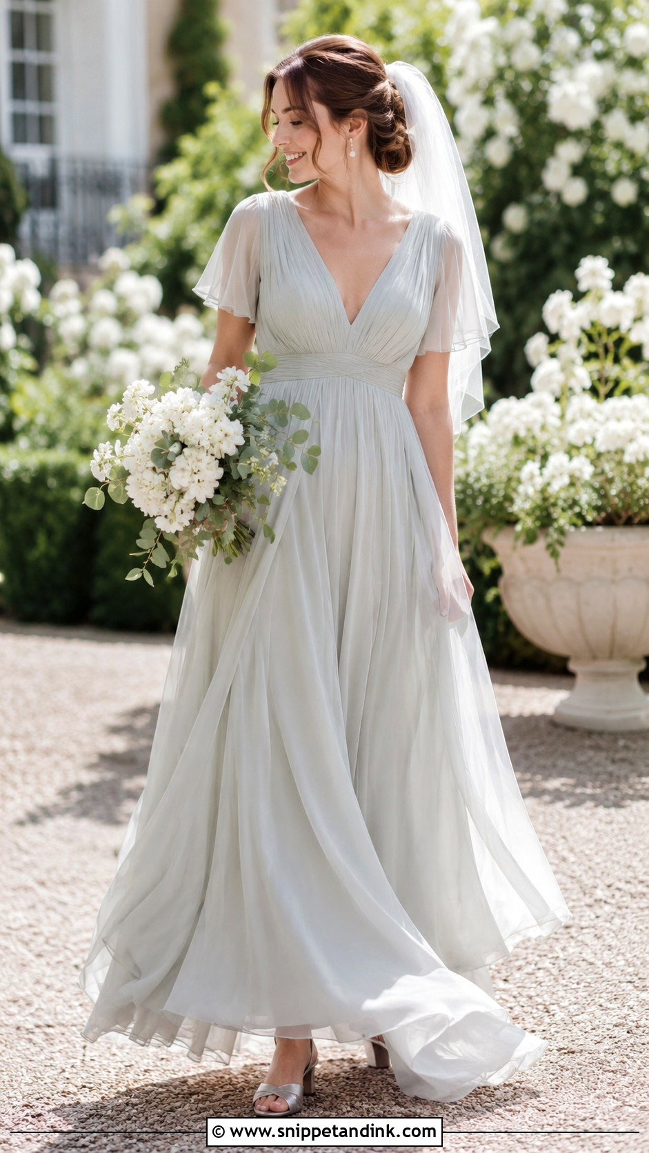 Light Grey Empire Waist Wedding Dress - Snippet and Ink - 20 Light Grey Wedding Dress Ideas