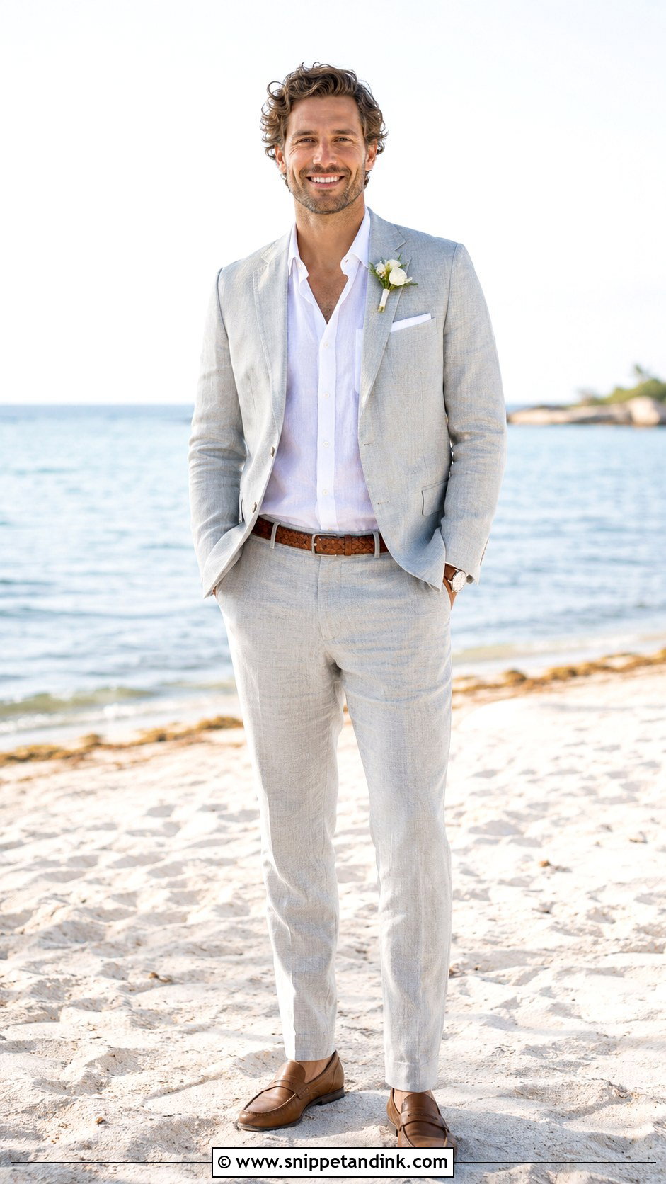 Light Grey Linen Wedding Suit For Beach Ceremony - Snippet and Ink - 20 Light Grey Suits Wedding