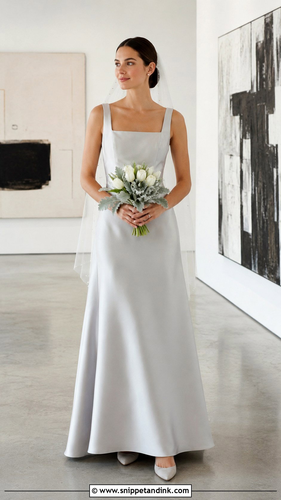 Light Grey Square Neck Wedding Dress - Snippet and Ink - 20 Light Grey Wedding Dress Ideas