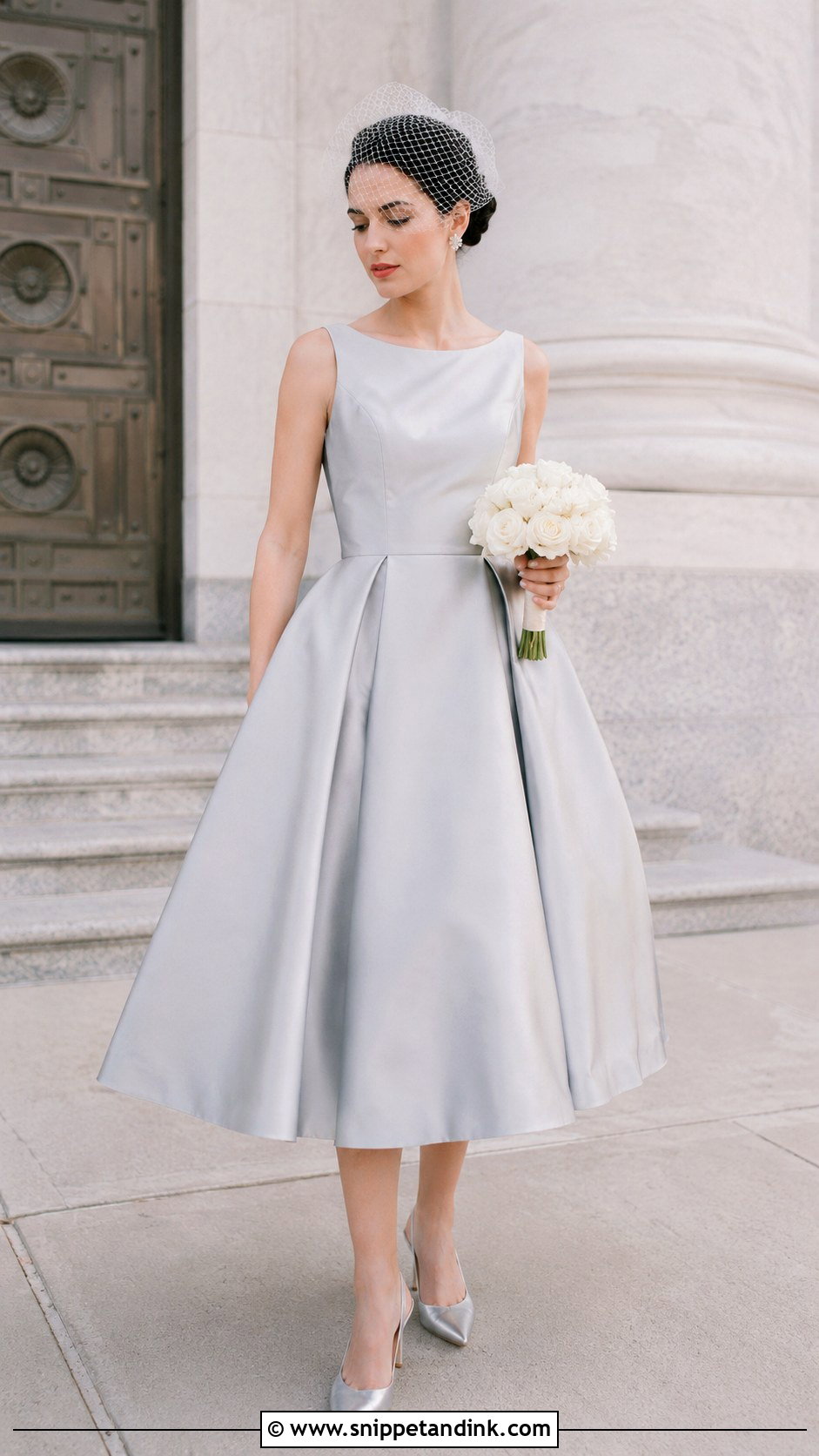 Light Grey Tea Length Wedding Dress - Snippet and Ink - 20 Light Grey Wedding Dress Ideas