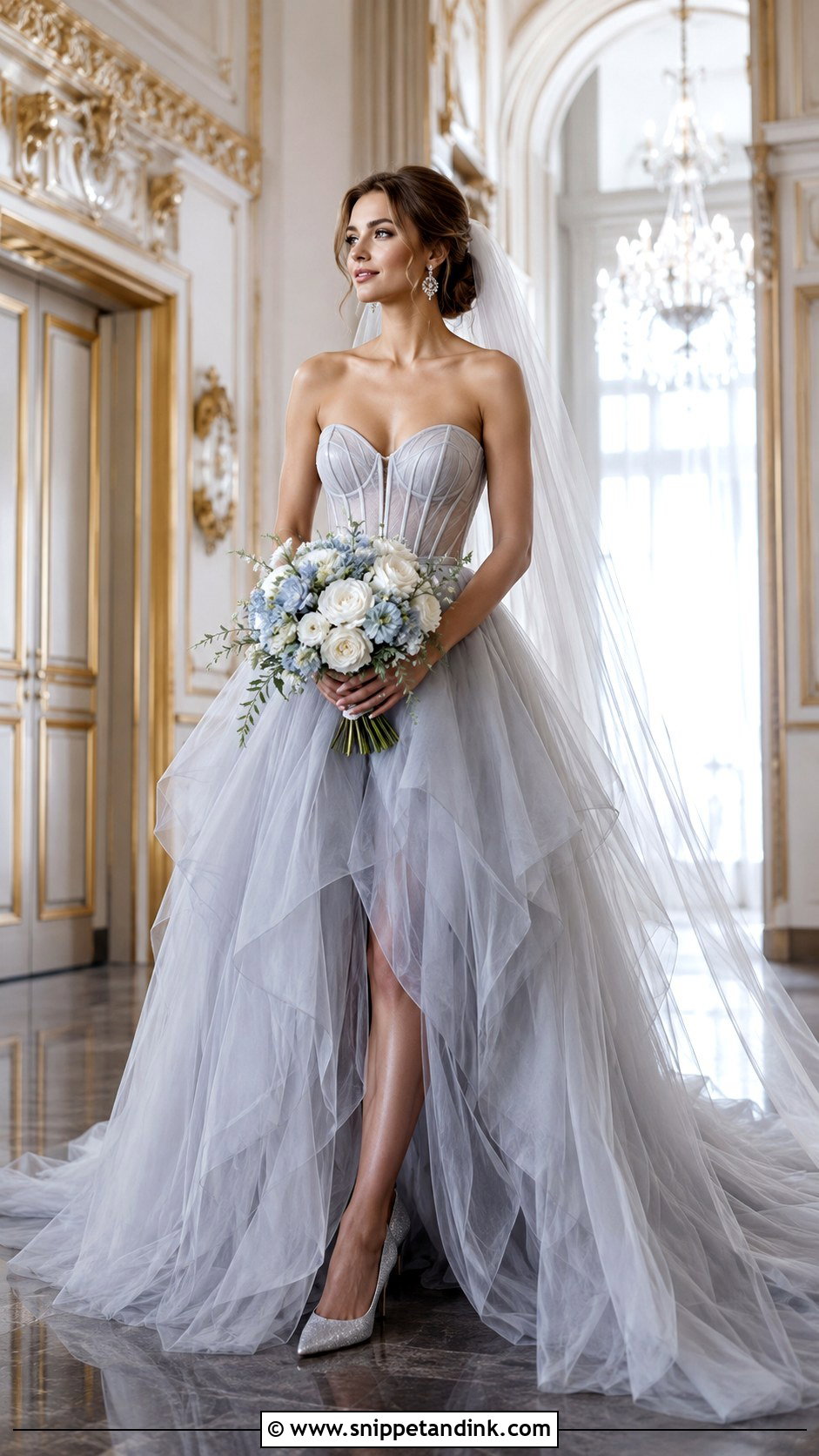 Light Grey Tulle Ball Gown Wedding Dress - Snippet and Ink - 20 Light Grey Wedding Dress Ideas