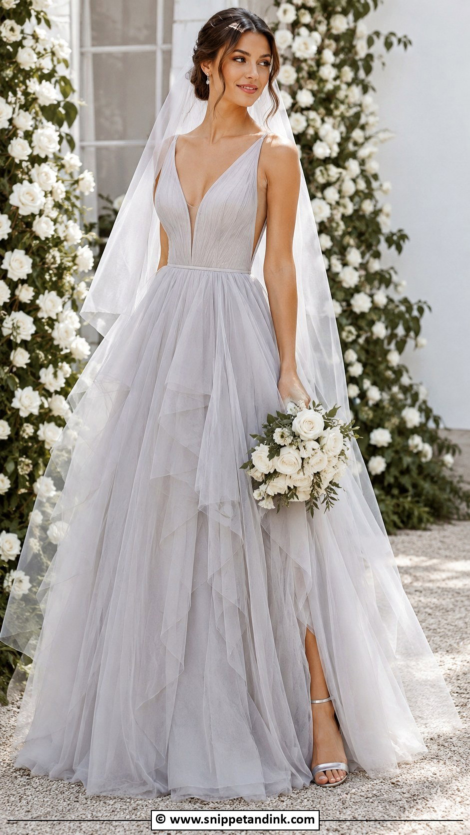 Light Grey Tulle Wedding Dress - Snippet and Ink - 30 Grey Wedding Dress Ideas