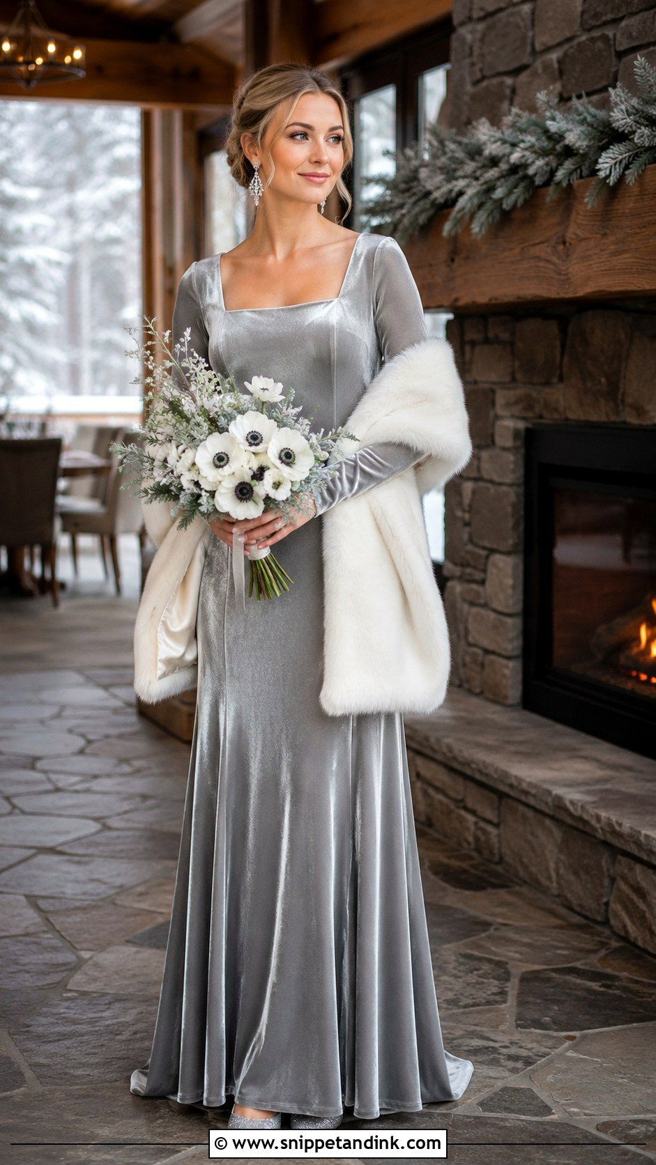 Light Grey Velvet Winter Wedding Dress - Snippet and Ink - 20 Light Grey Wedding Dress Ideas