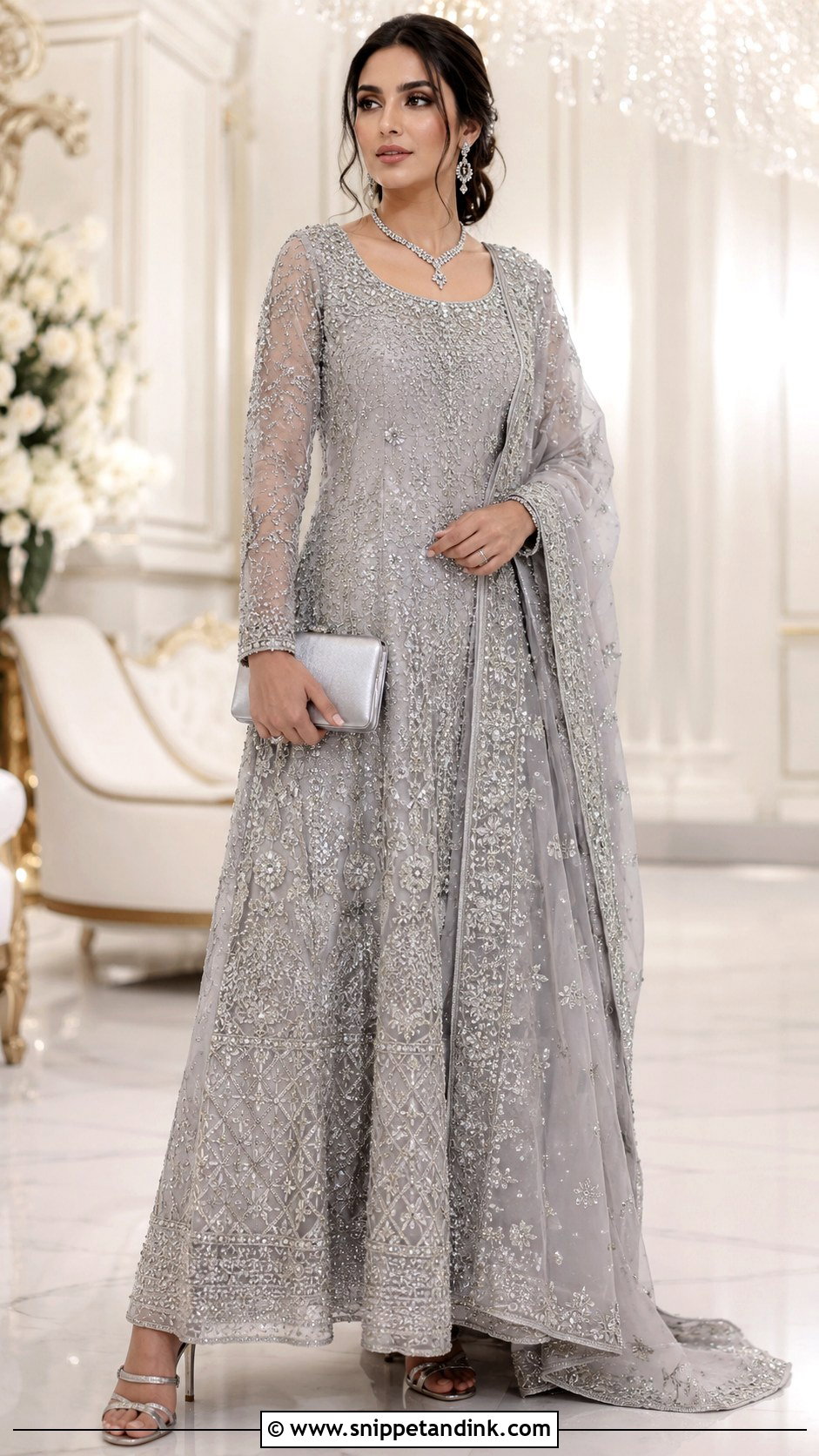 Light Grey Walima Bridal Dress - Snippet and Ink - 25 Walima Bride Dresses