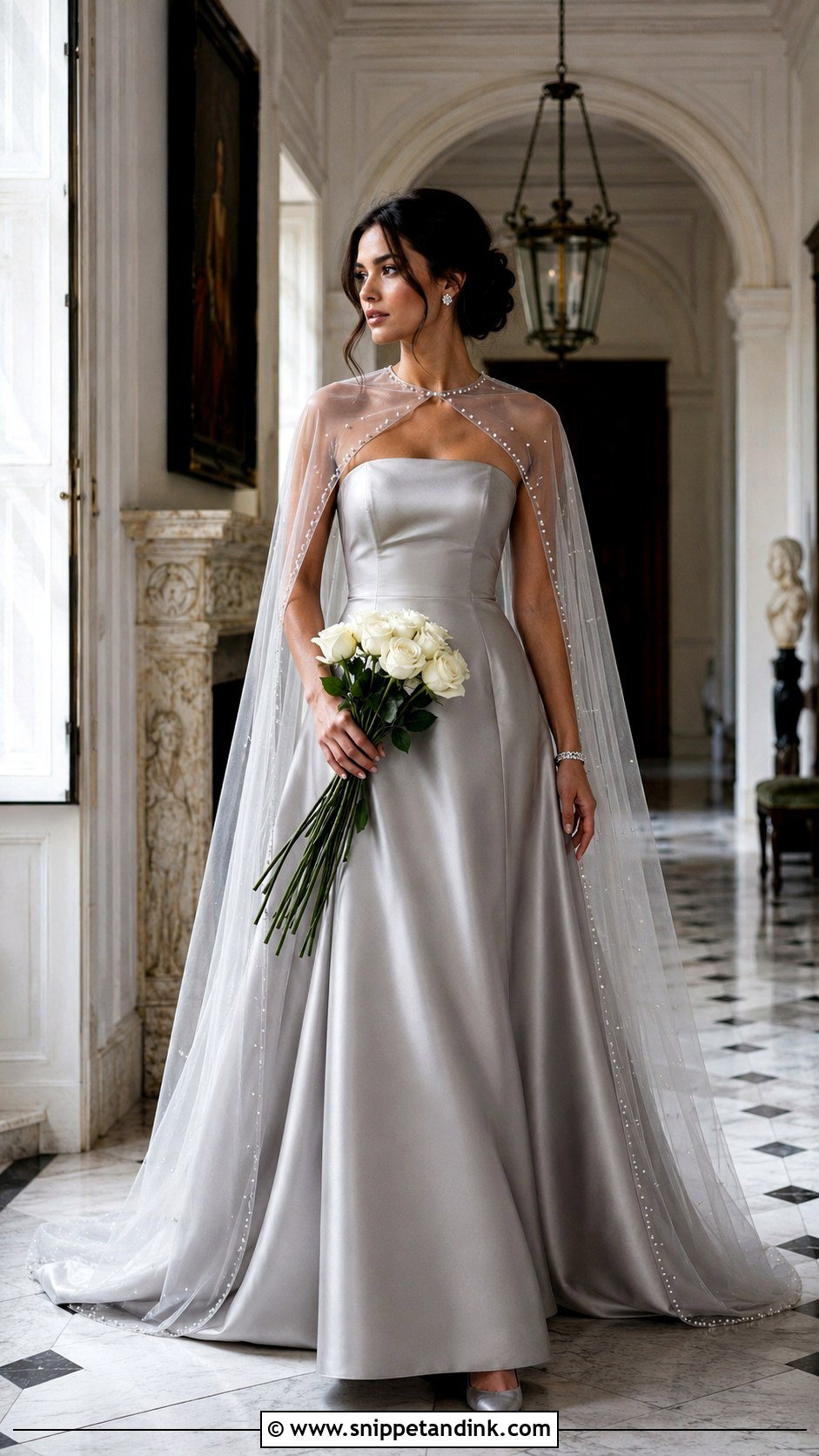 Light Grey Wedding Dress With Cape - Snippet and Ink - 20 Light Grey Wedding Dress Ideas
