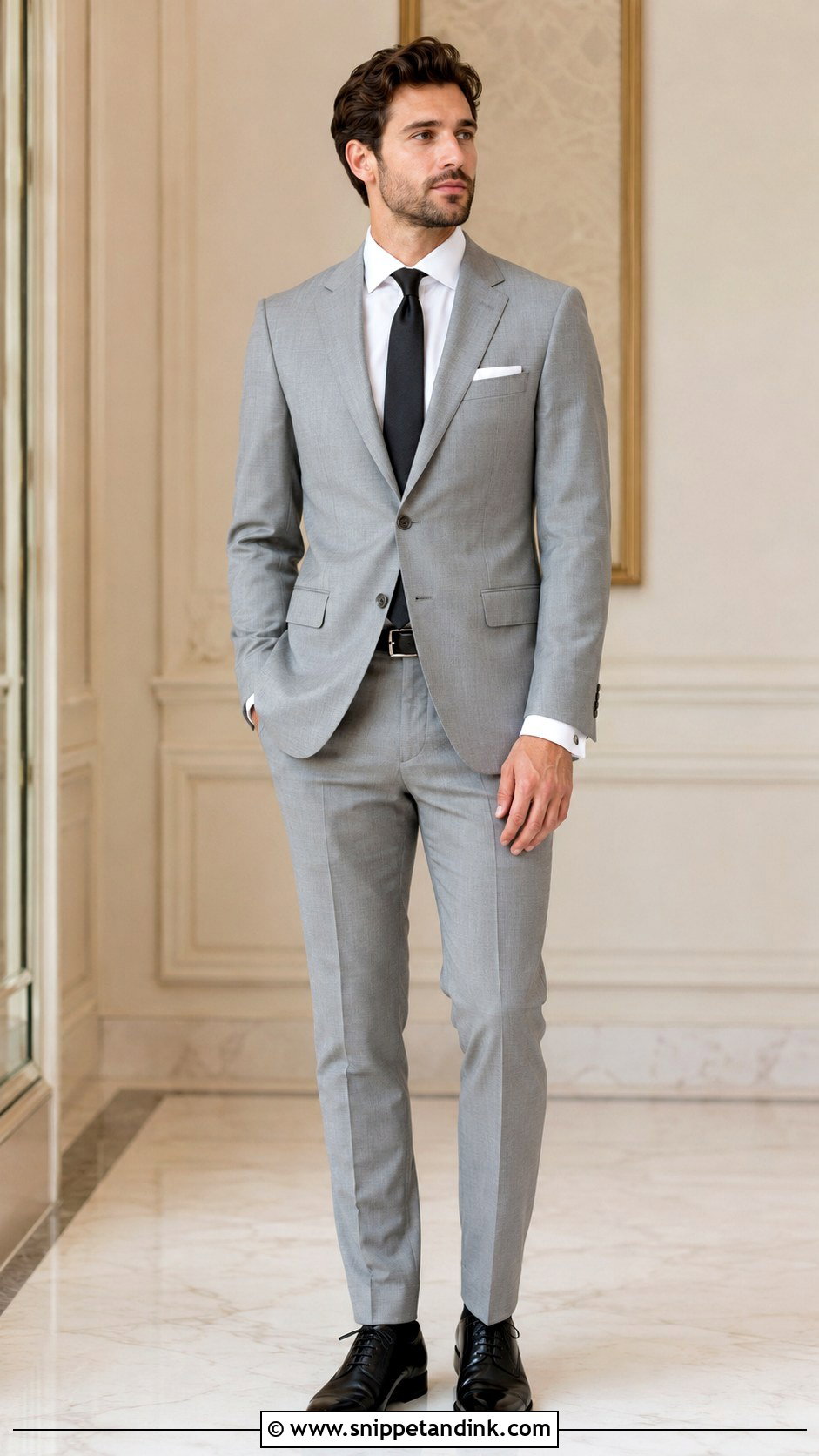 Light Grey Wedding Suit With Black Tie And Black Shoes - Snippet and Ink - 20 Light Grey Suits Wedding