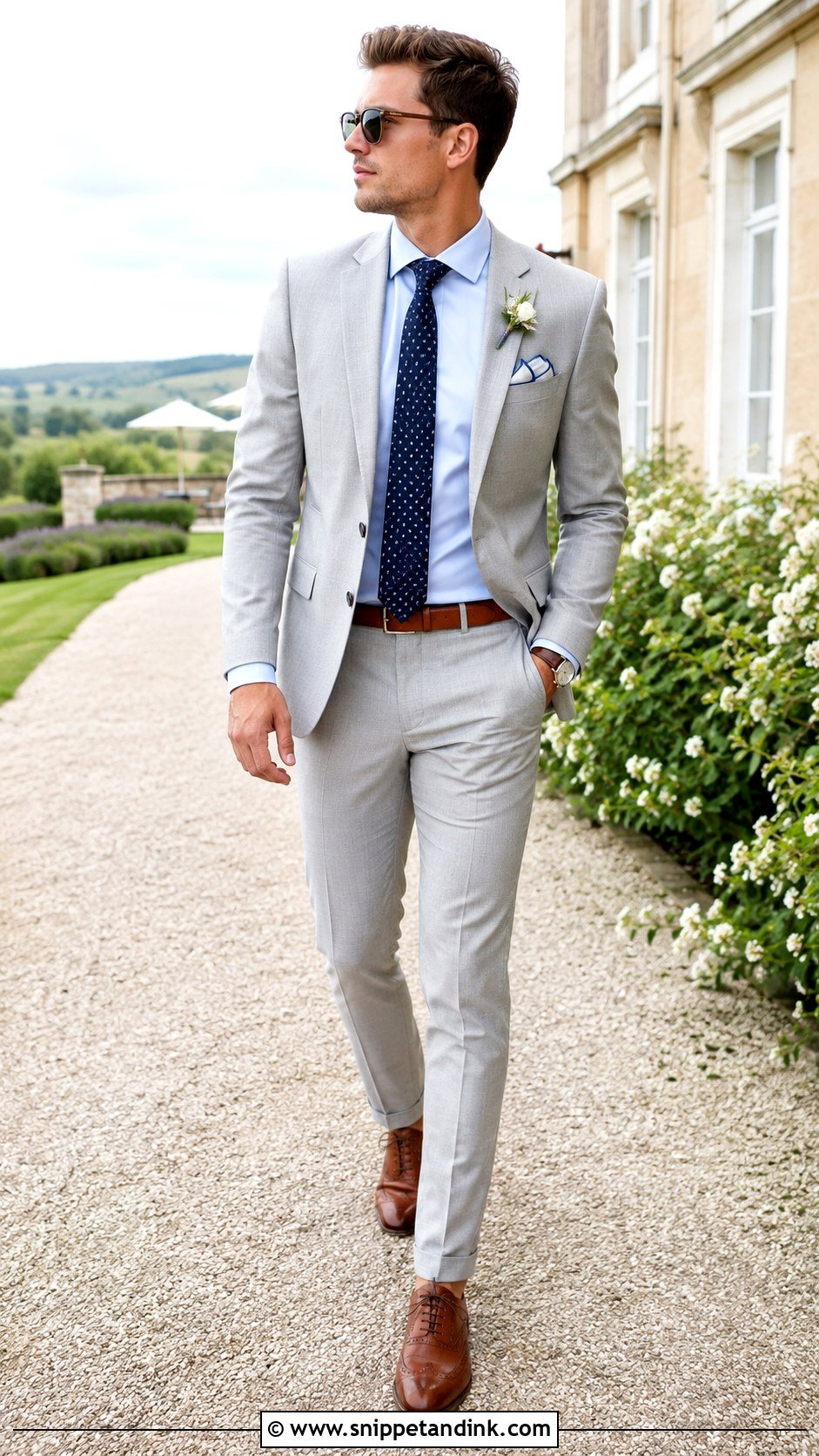 Light Grey Wedding Suit With Blue Shirt And Brown Shoes - Snippet and Ink - 20 Light Grey Suits Wedding