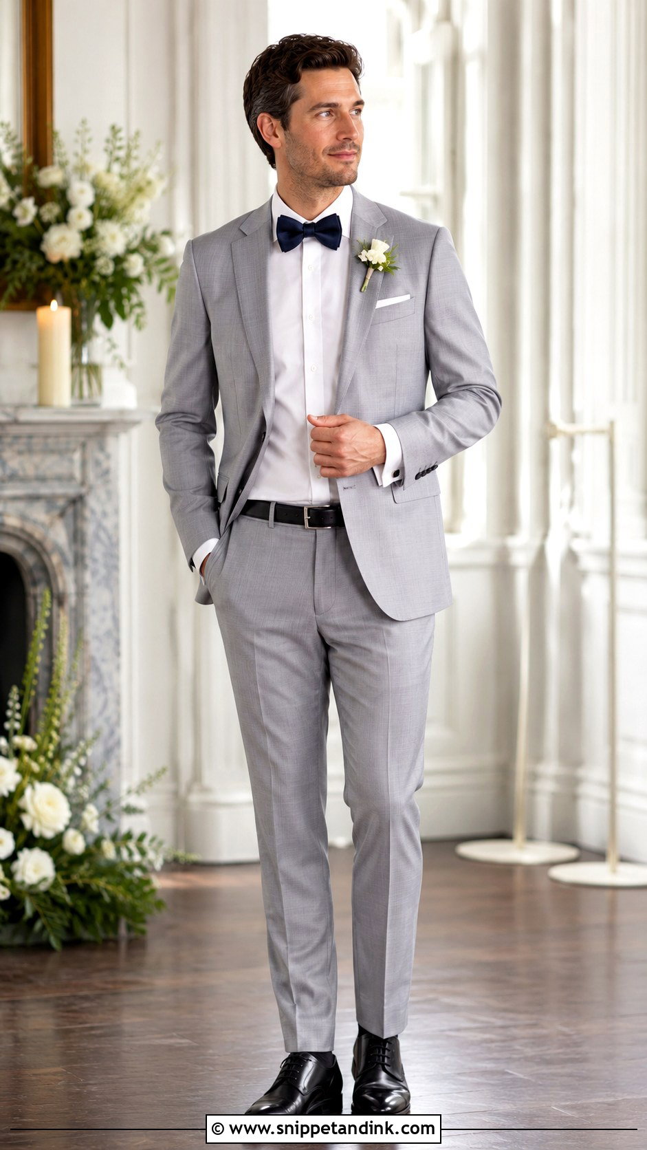 Light Grey Wedding Suit With Bow Tie - Snippet and Ink - 20 Light Grey Suits Wedding