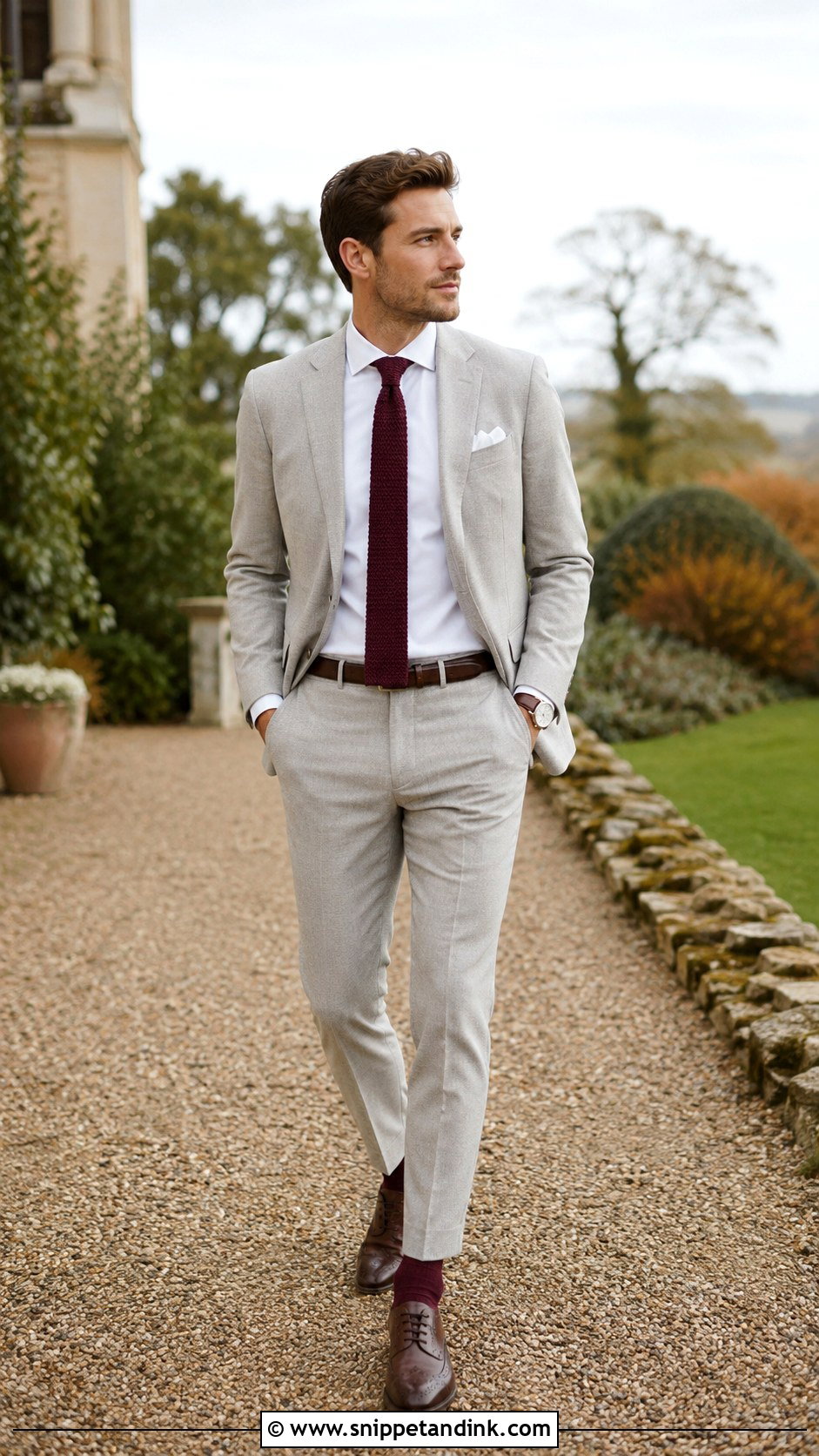 Light Grey Wedding Suit With Burgundy Knit Tie - Snippet and Ink - 20 Light Grey Suits Wedding