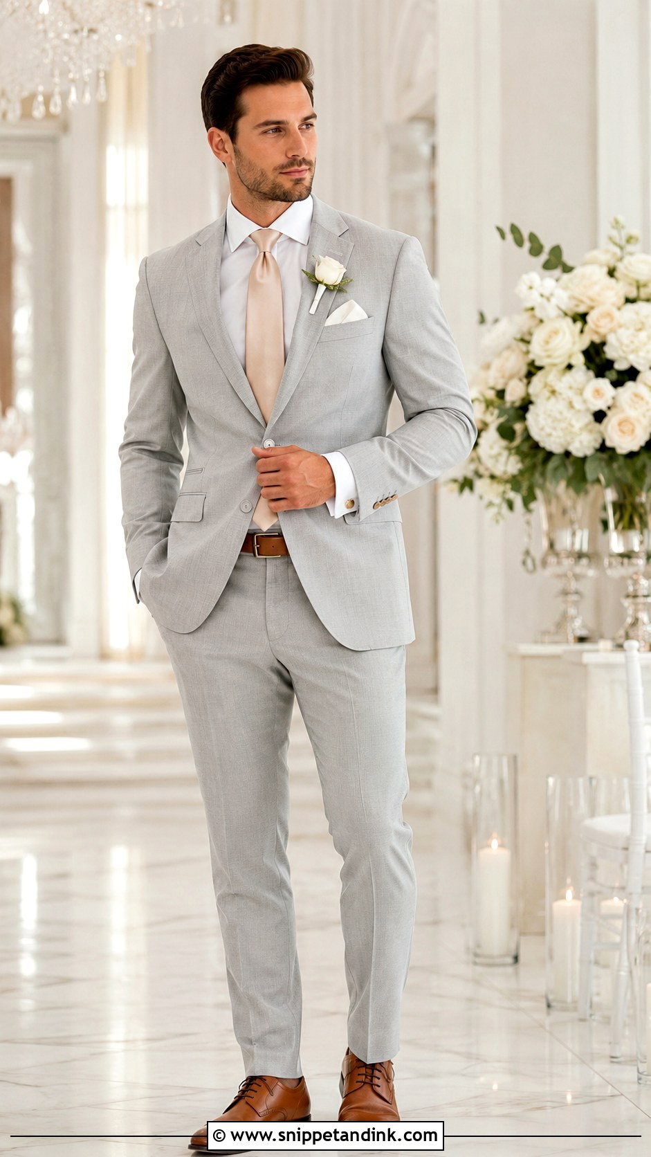 Light Grey Wedding Suit With Champagne Tie - Snippet and Ink - 20 Light Grey Suits Wedding