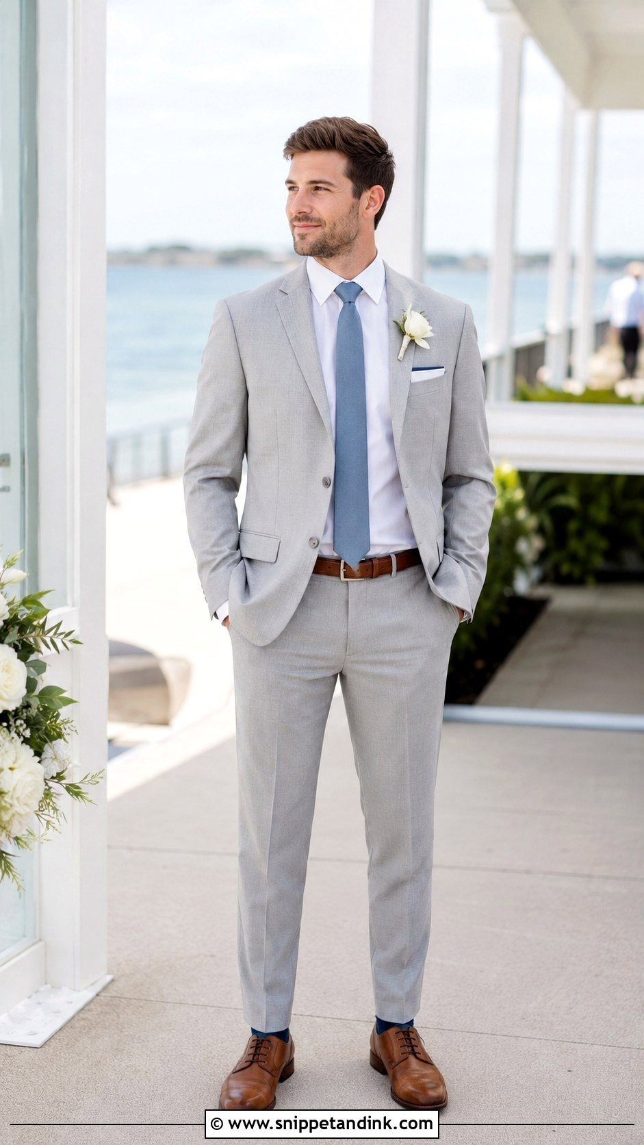Light Grey Wedding Suit With Dusty Blue Tie - Snippet and Ink - 20 Light Grey Suits Wedding