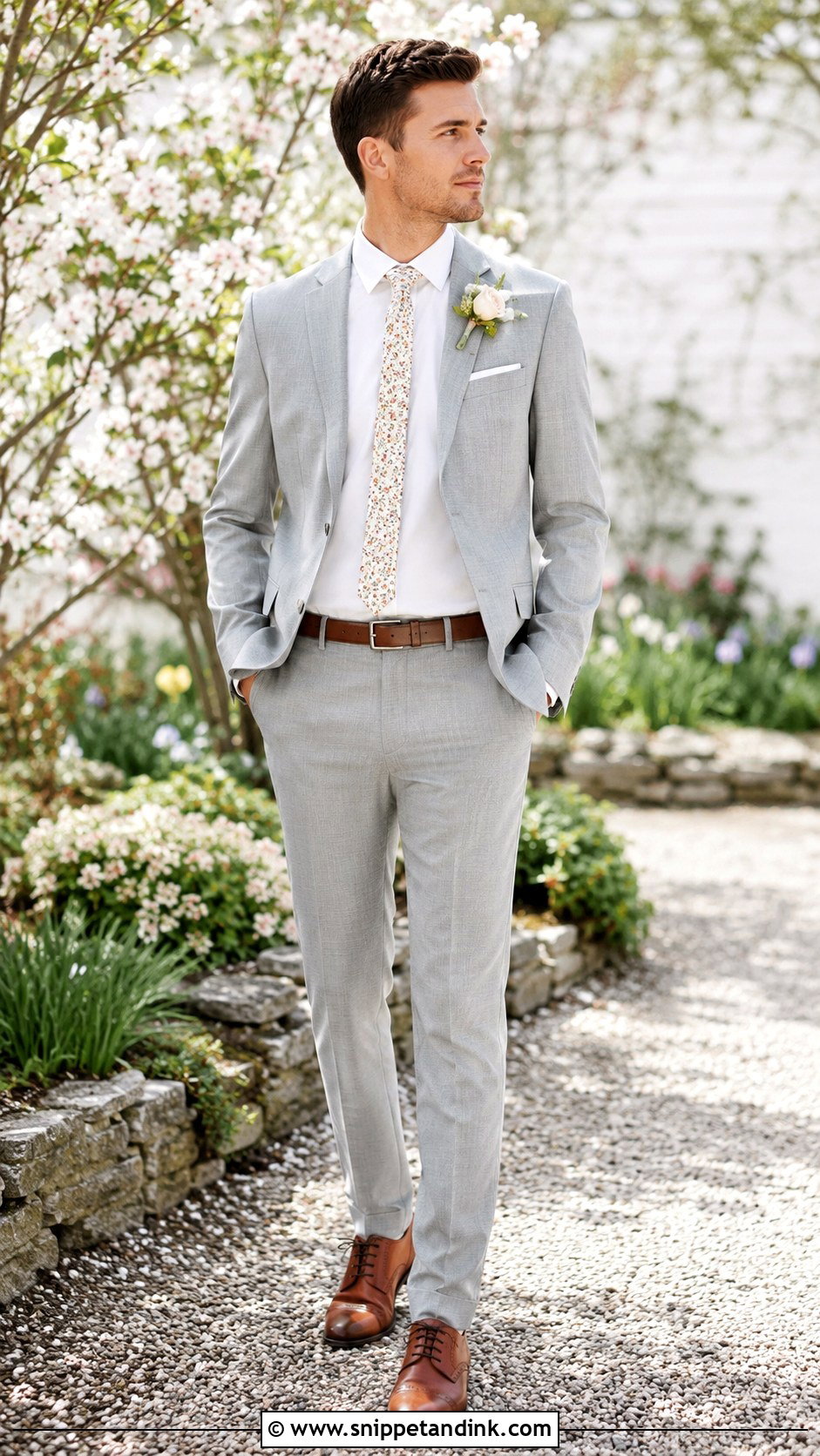 Light Grey Wedding Suit With Floral Tie - Snippet and Ink - 20 Light Grey Suits Wedding