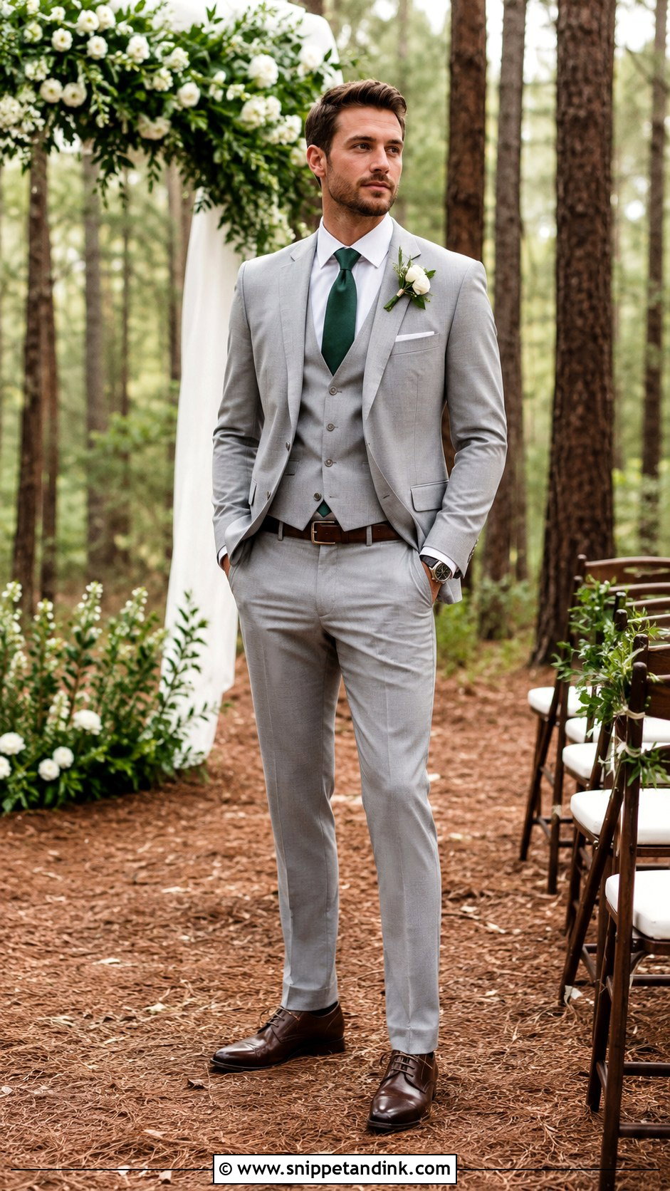 Light Grey Wedding Suit With Forest Green Tie - Snippet and Ink - 20 Light Grey Suits Wedding