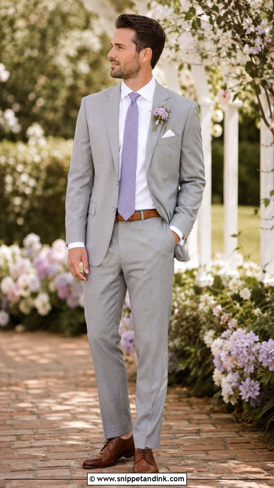 Light Grey Wedding Suit With Lavender Tie - Snippet and Ink - 20 Light Grey Suits Wedding