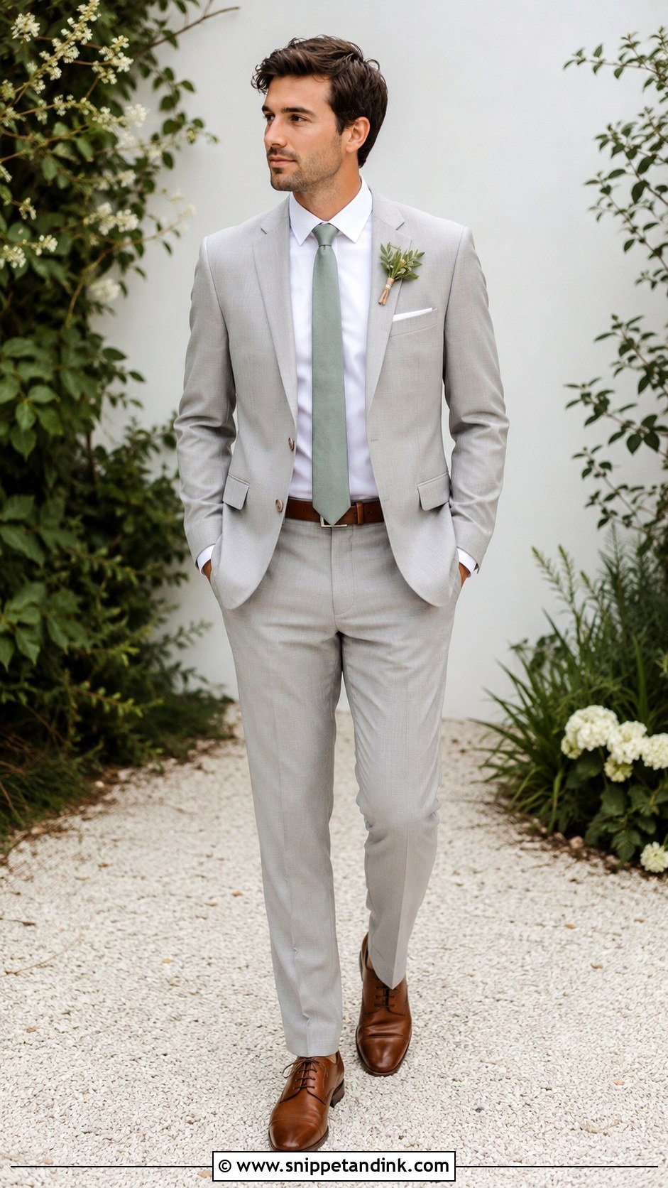 Light Grey Wedding Suit With Sage Green Tie - Snippet and Ink - 20 Light Grey Suits Wedding