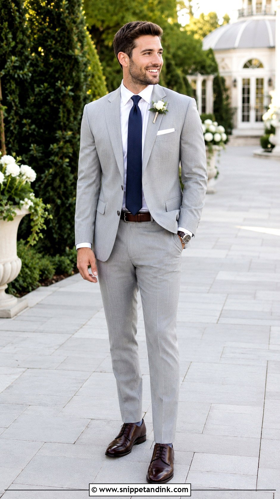 Light Grey Wedding Suit With White Shirt And Navy Tie - Snippet and Ink - 20 Light Grey Suits Wedding