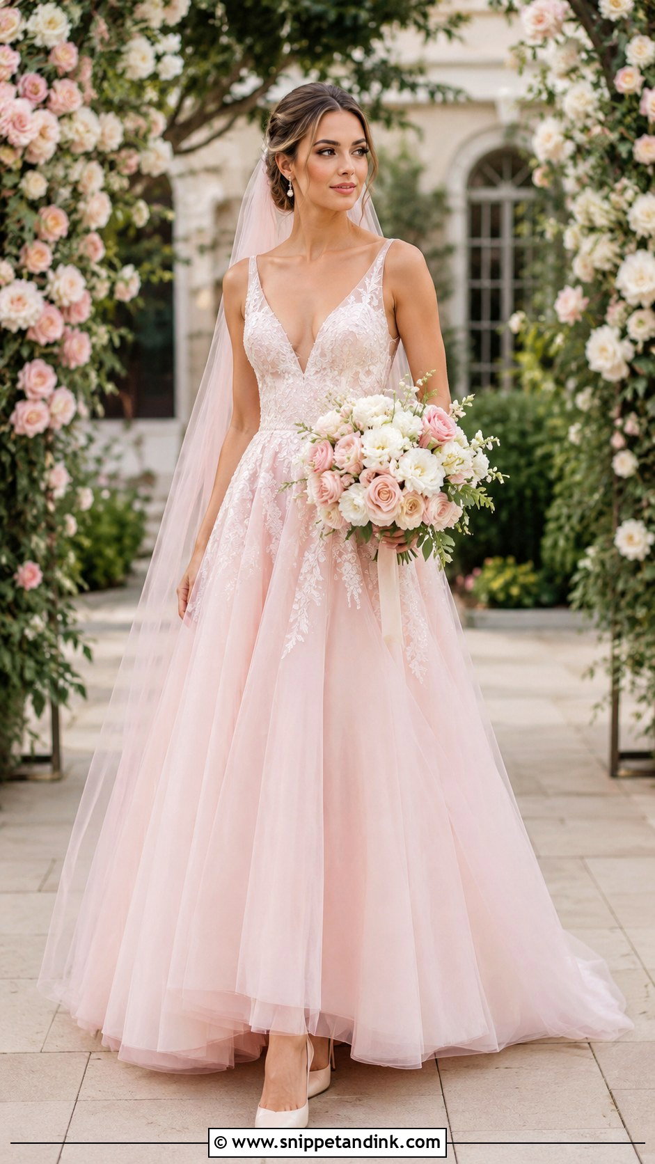 Light Pink A Line Wedding Dress - Snippet and Ink - 30 Light Pink Wedding Dress Ideas