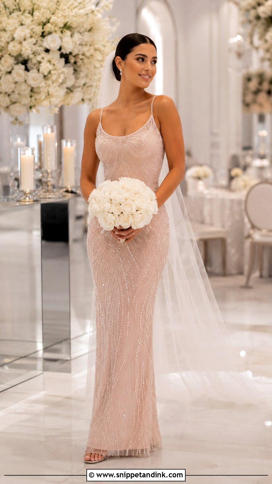 Light Pink Beaded Wedding Dress - Snippet and Ink - 30 Light Pink Wedding Dress Ideas
