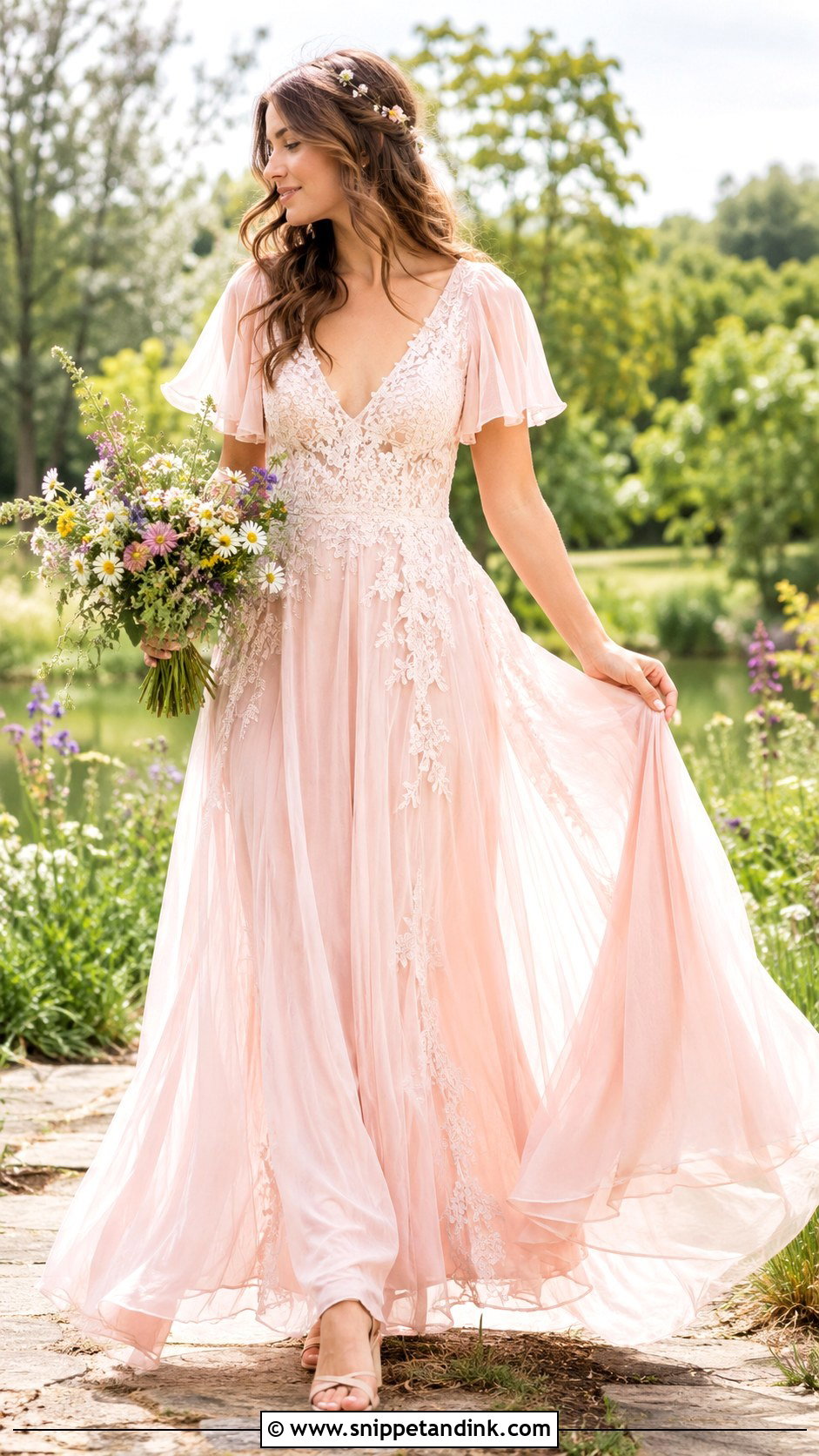 Light Pink Boho Wedding Dress - Snippet and Ink - 30 Light Pink Wedding Dress Ideas