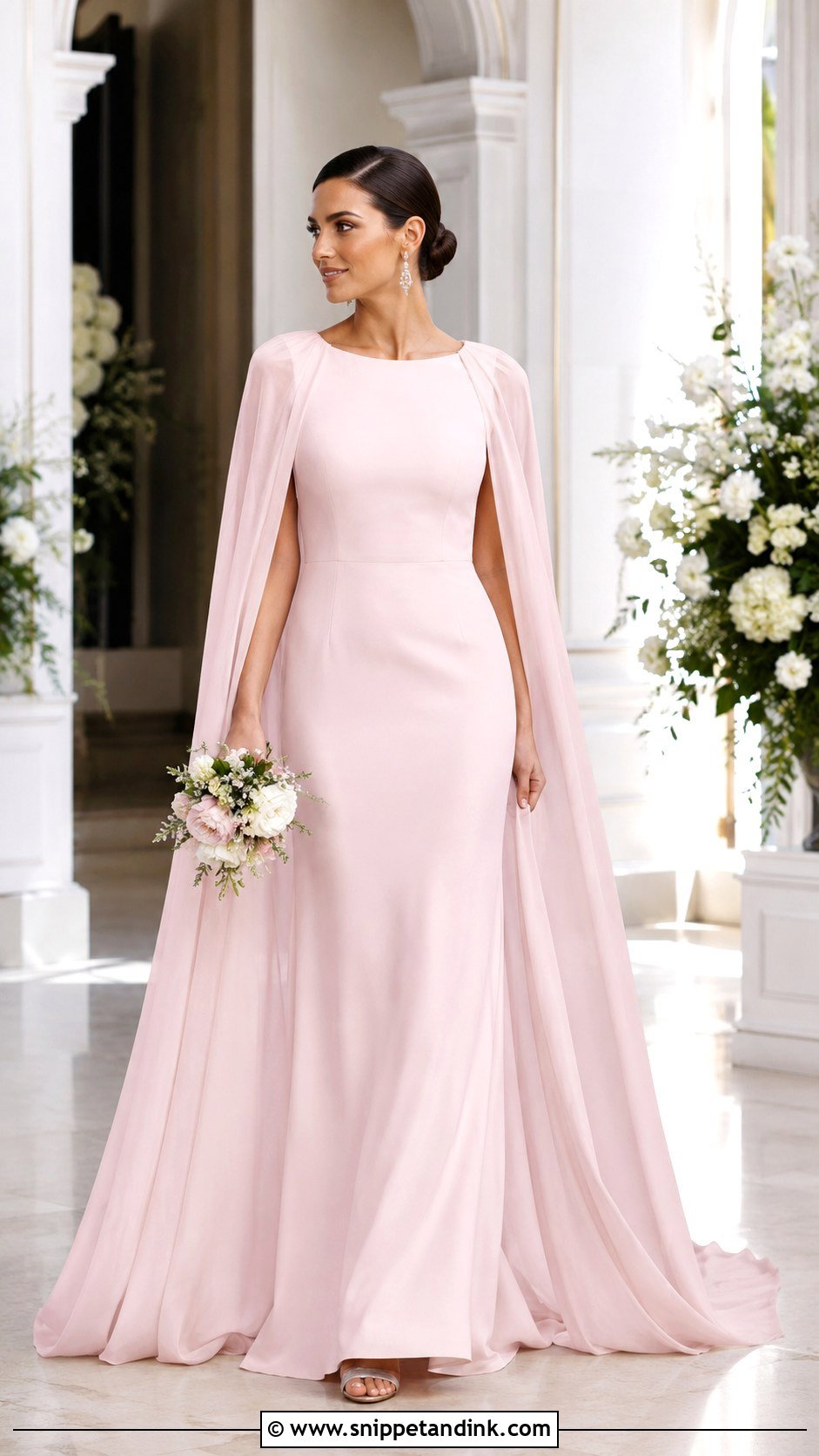 Light Pink Cape Wedding Dress - Snippet and Ink - 30 Light Pink Wedding Dress Ideas