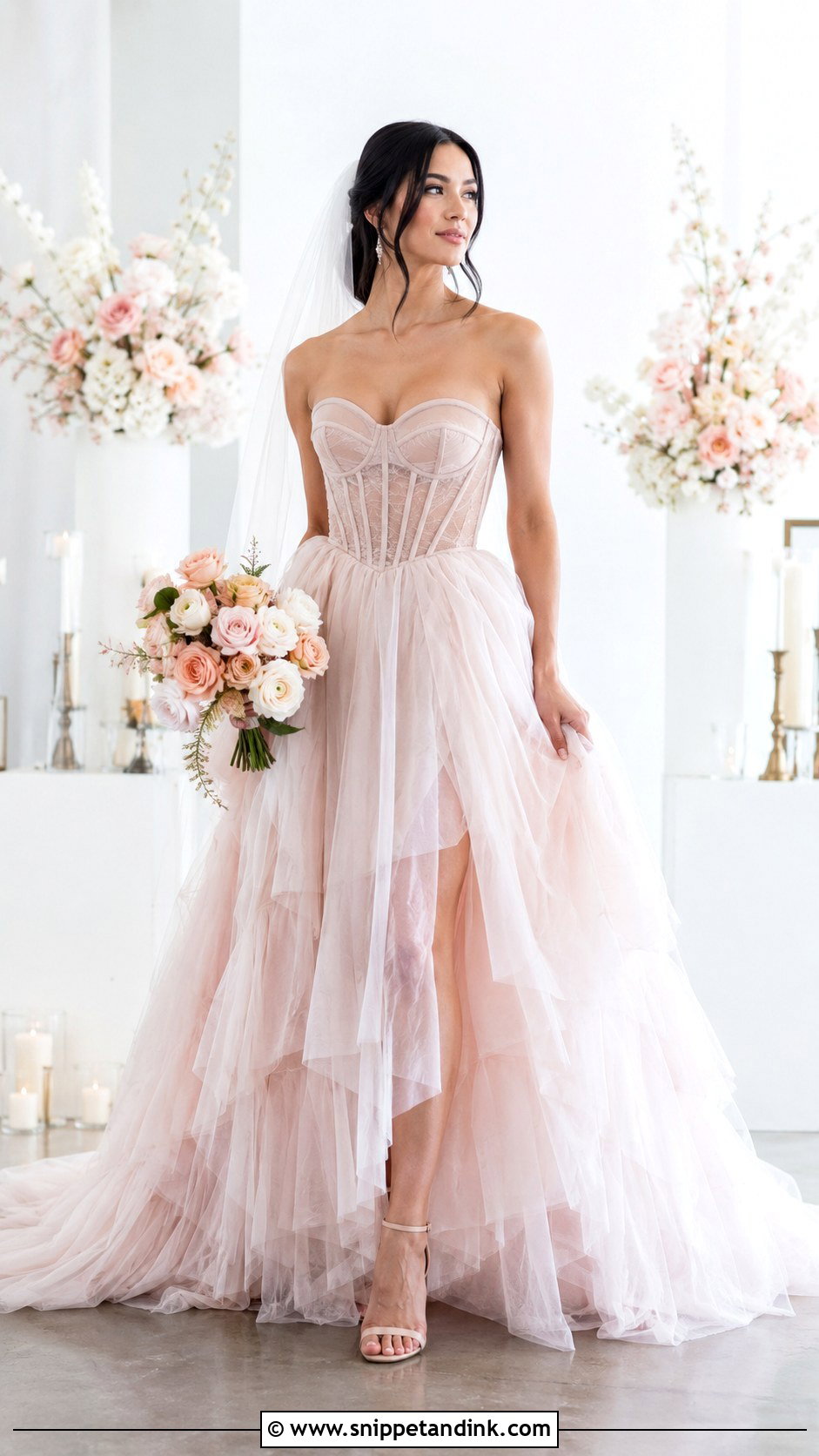 Light Pink Corset Wedding Dress - Snippet and Ink - 30 Light Pink Wedding Dress Ideas