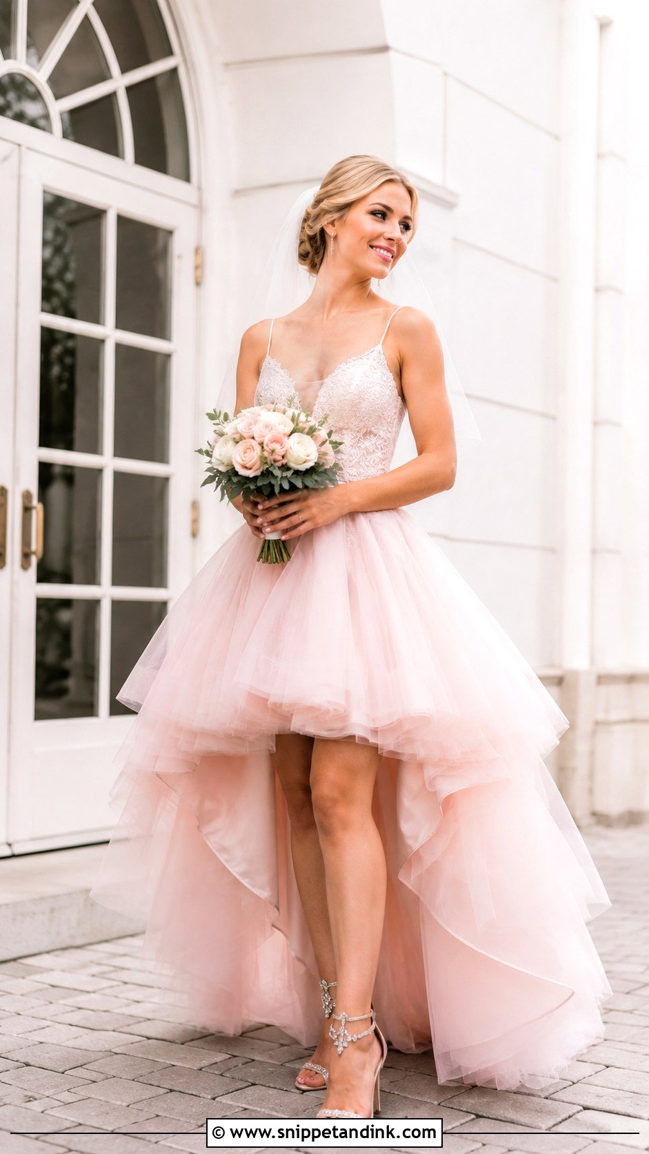 Light Pink High Low Wedding Dress - Snippet and Ink - 30 Light Pink Wedding Dress Ideas