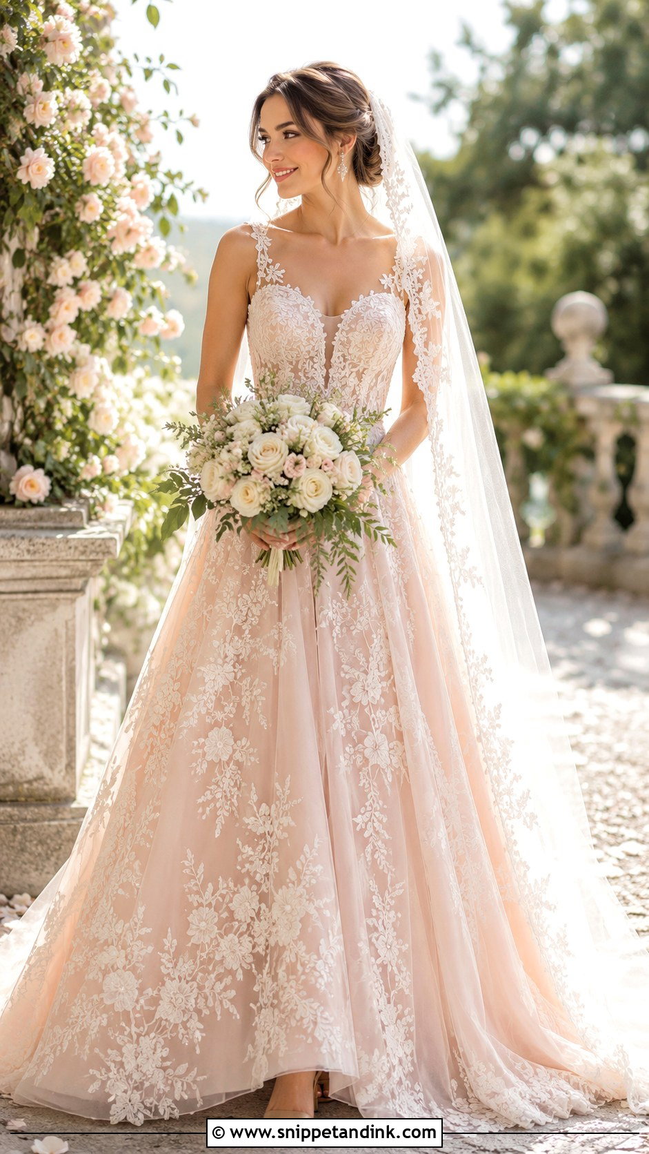 Light Pink Lace Wedding Dress - Snippet and Ink - 30 Light Pink Wedding Dress Ideas