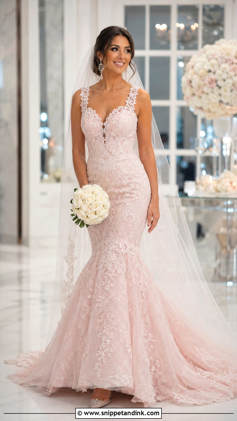 Light Pink Mermaid Wedding Dress - Snippet and Ink - 30 Light Pink Wedding Dress Ideas